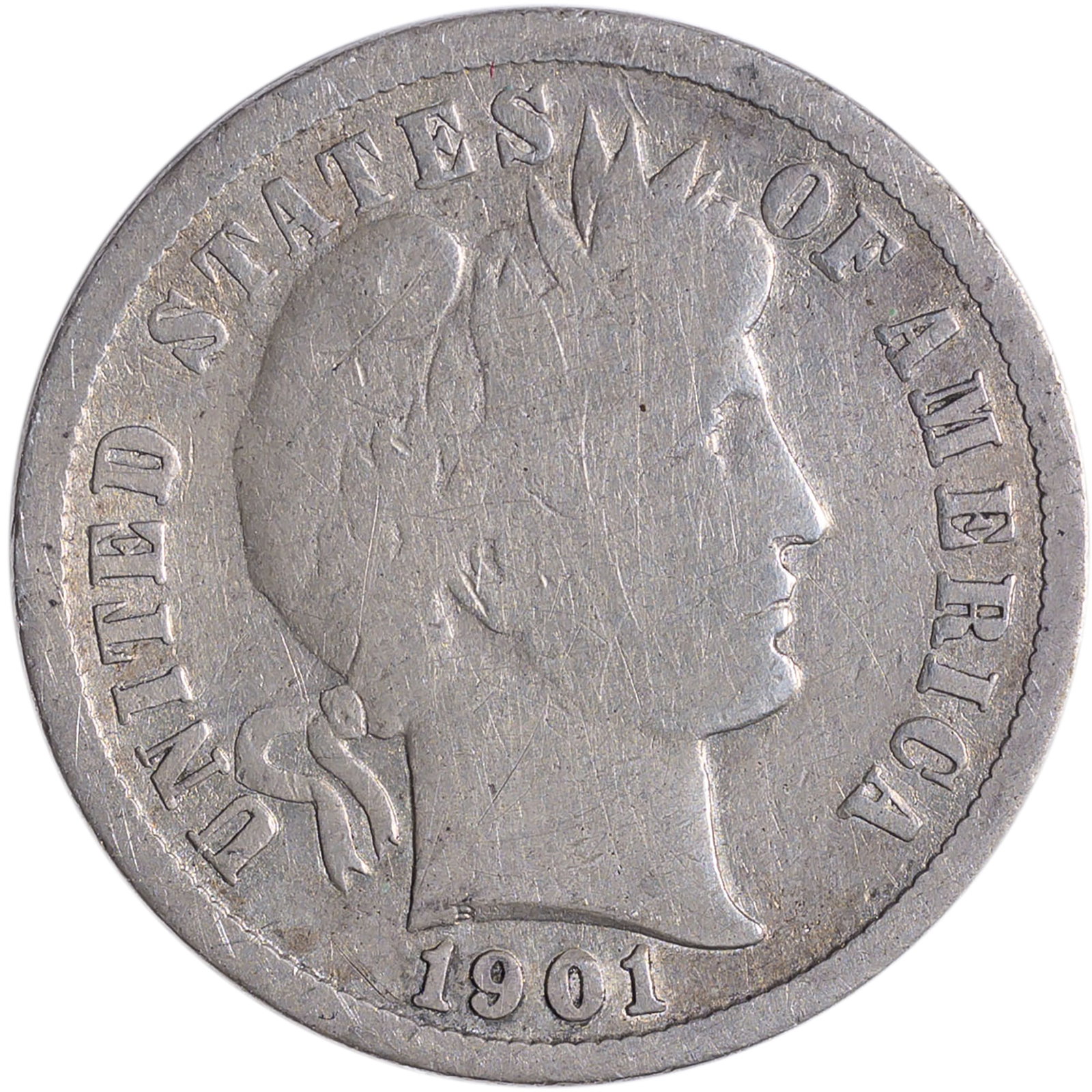 G+ 1901-S Barber Dime: Lightly cleaned long ago.
