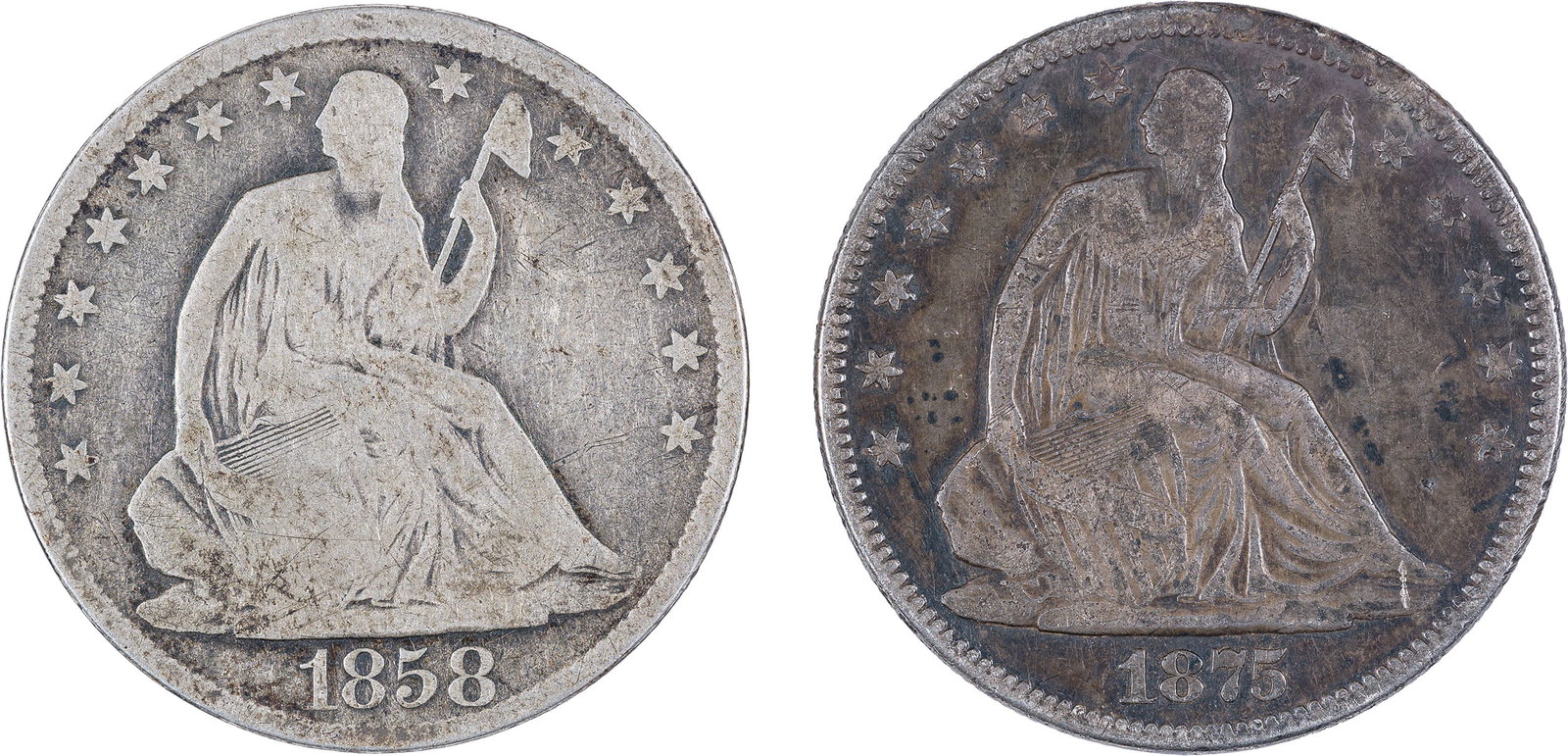 Circulated Pair Seated Half Dollars (1 of 2)