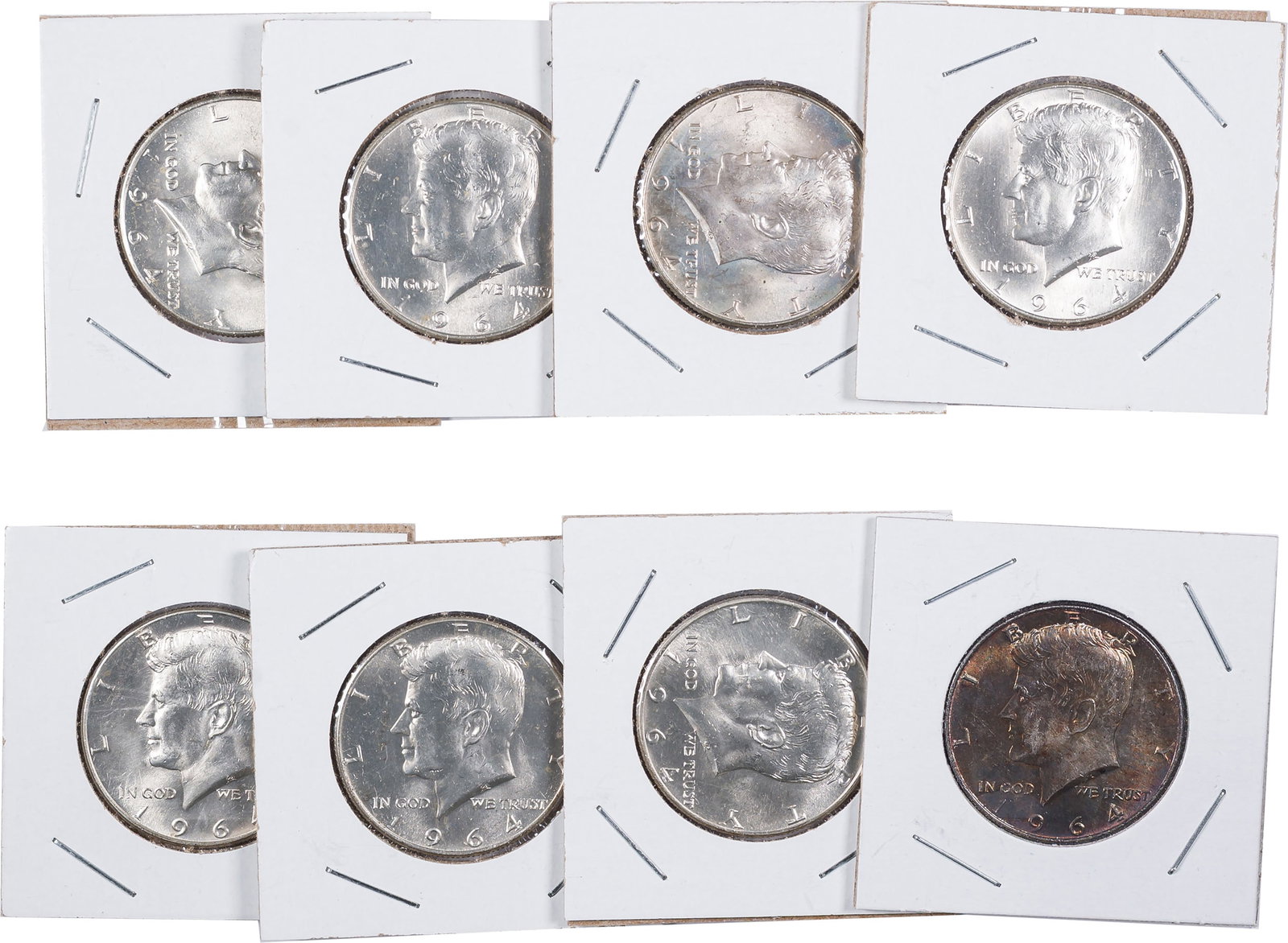 8 Pieces BU 1964 Kennedy Half Dollars: One is toned with the rest being mostly brilliant. (Total: 8 pcs)
