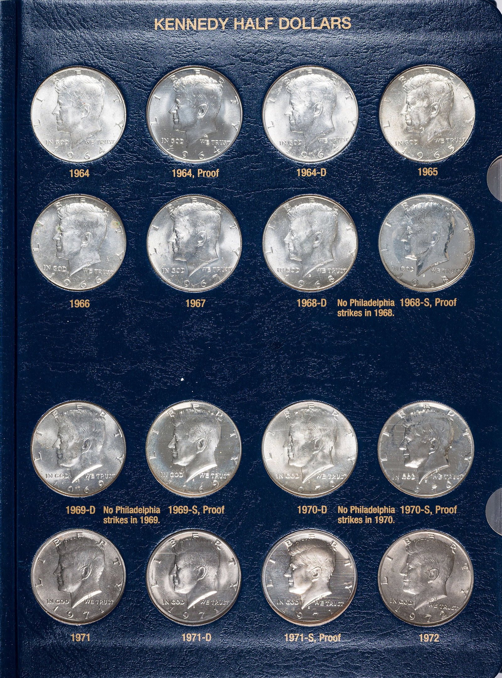 1964-2002 Kennedy Half Dollar Set: An UNC and Proof set that doesn�t include the 1992-up silver proofs. Housed in a Whitman album.