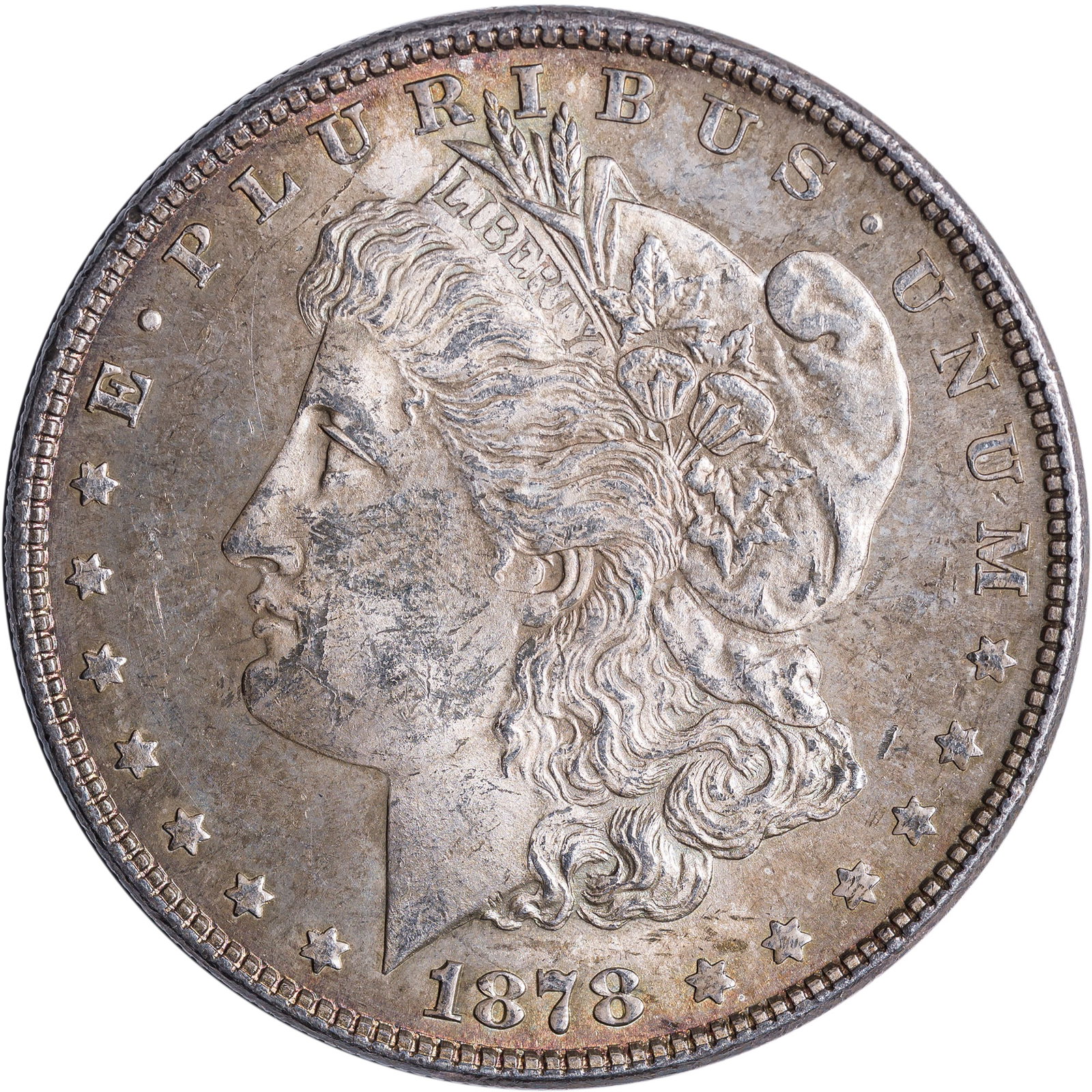 BU-60 1878 7TF Morgan Dollar: Lustrous and original.