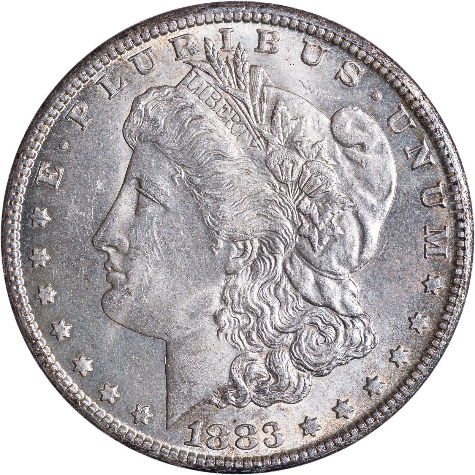 BU-62 1883-CC Morgan Dollar: Lustrous and original.