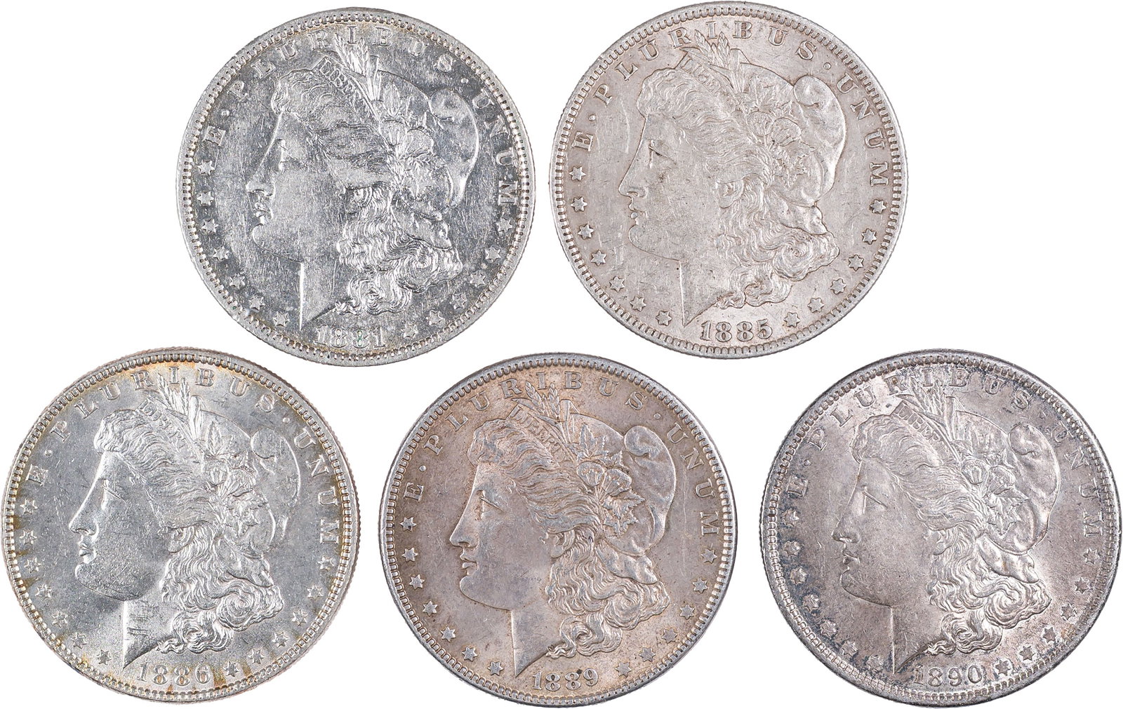 Five Morgan Dollars