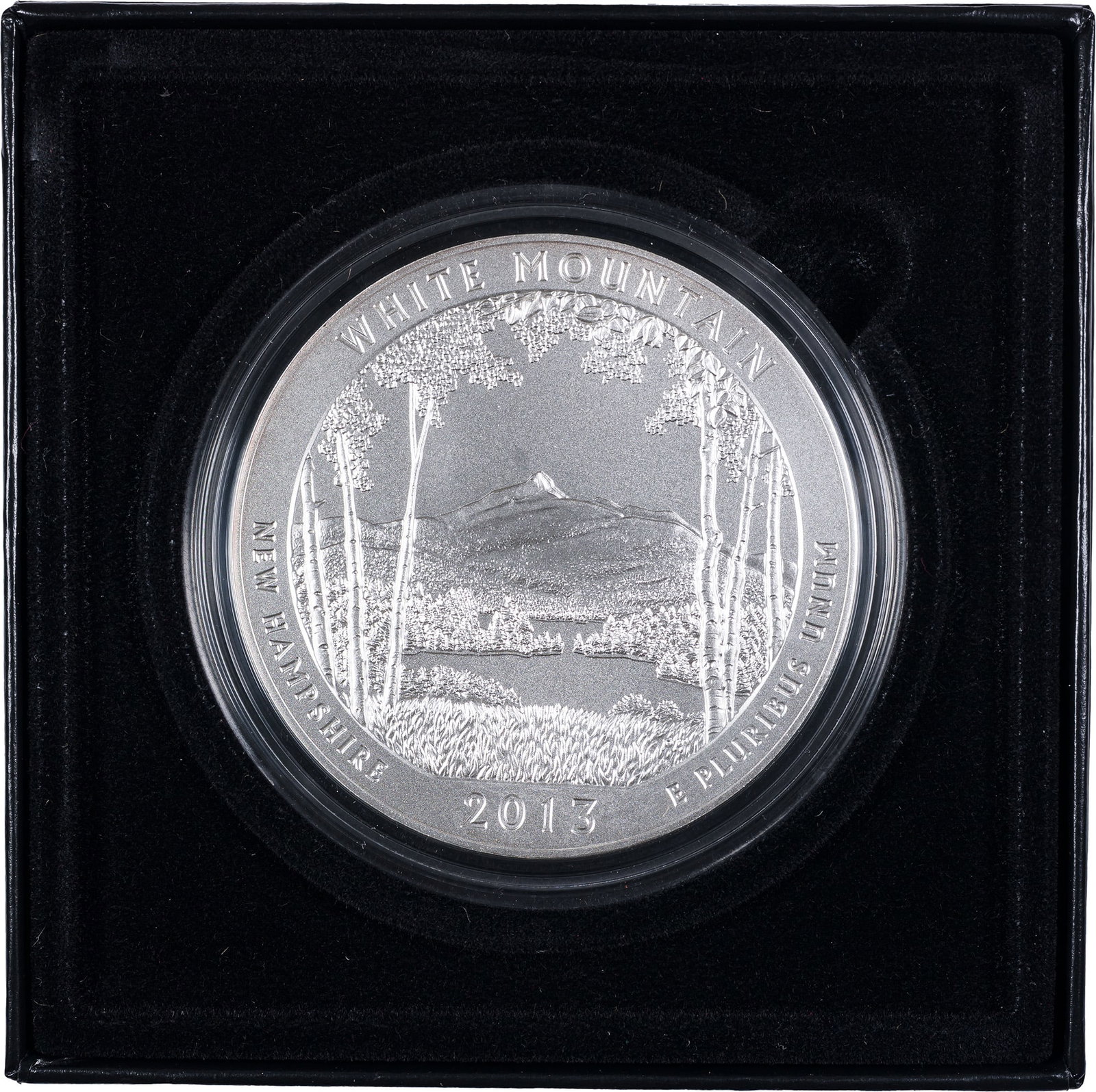Gem 2013 5 Oz Silver White Mt. NH National Forest: Burnished finished and still housed in OGP.