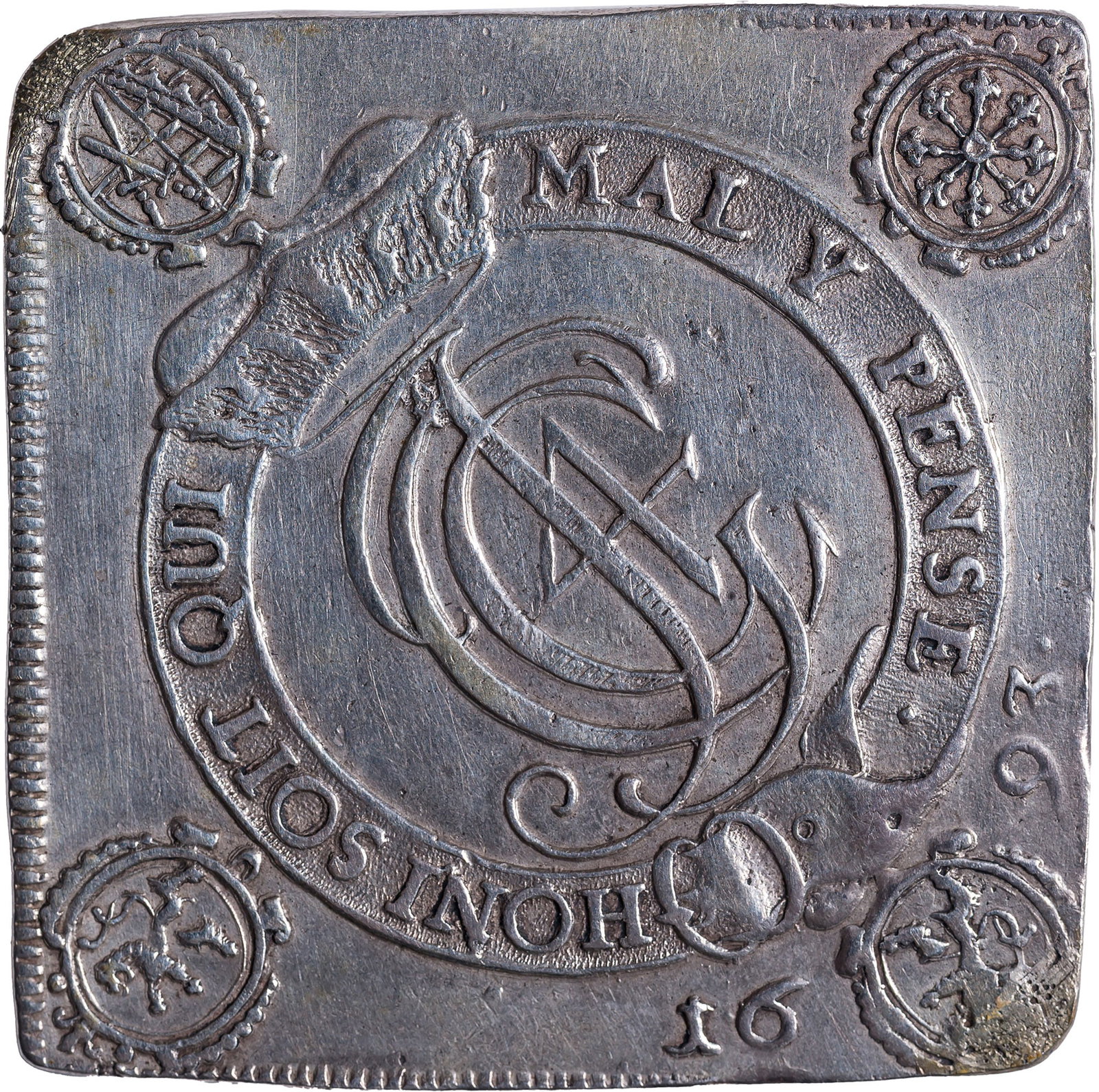 Germany. 1693 Saxony Thaler: Dav-7649 Klippe. EF shows some scratches at one of the corners.
