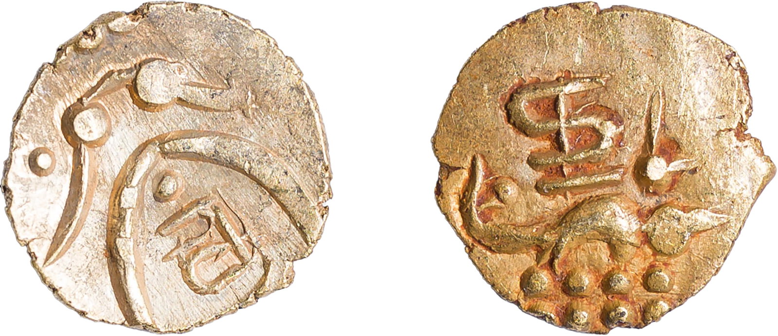 India. Gold Fanam Twosome: An EF to AU pair of unattributed fanams. (Total: 2 pieces)