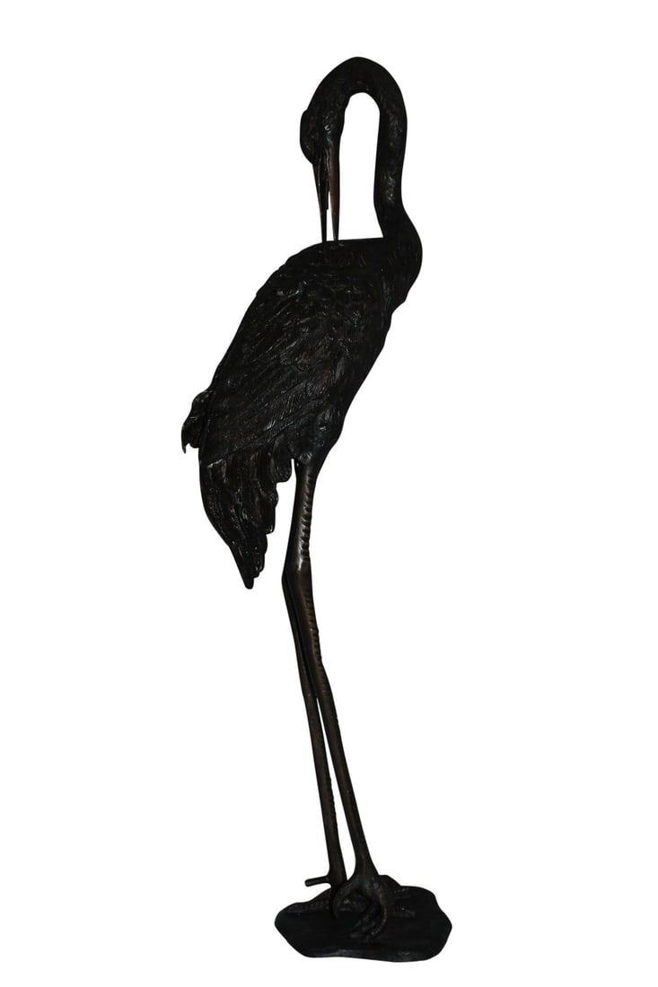 Crane head down fountain Bronze Statue -  Size: 10"L x 9"W x 44"H. (1 of 10)