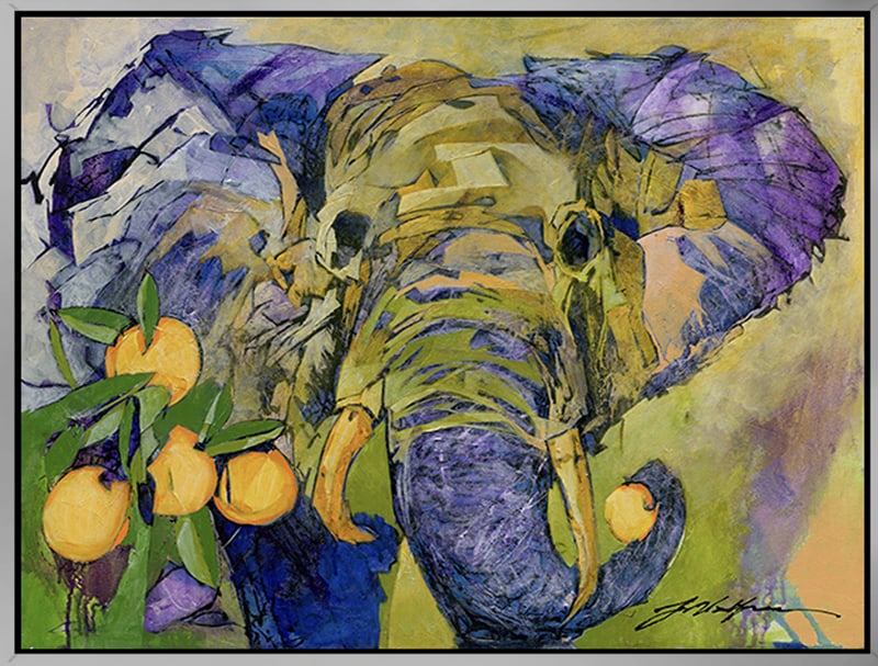 Elephant and Oranges , limited edition giclee by Yuval Wolfson , 30x24 framed (1 of 4)