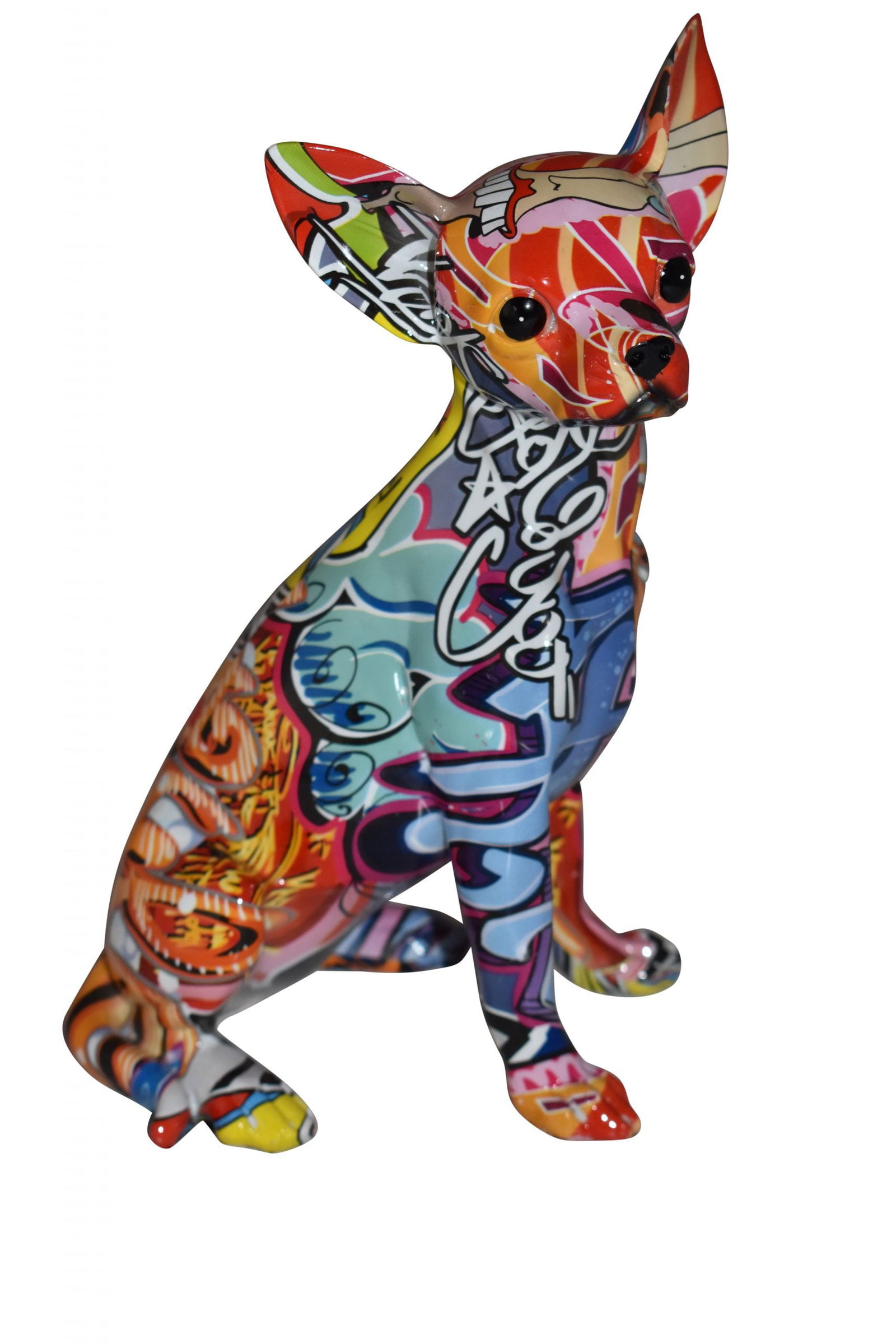 Modern Art Graffiti Sitting Chihuahua Statue Made of Resin Size: 8" x 5" x 10"H (1 of 12)