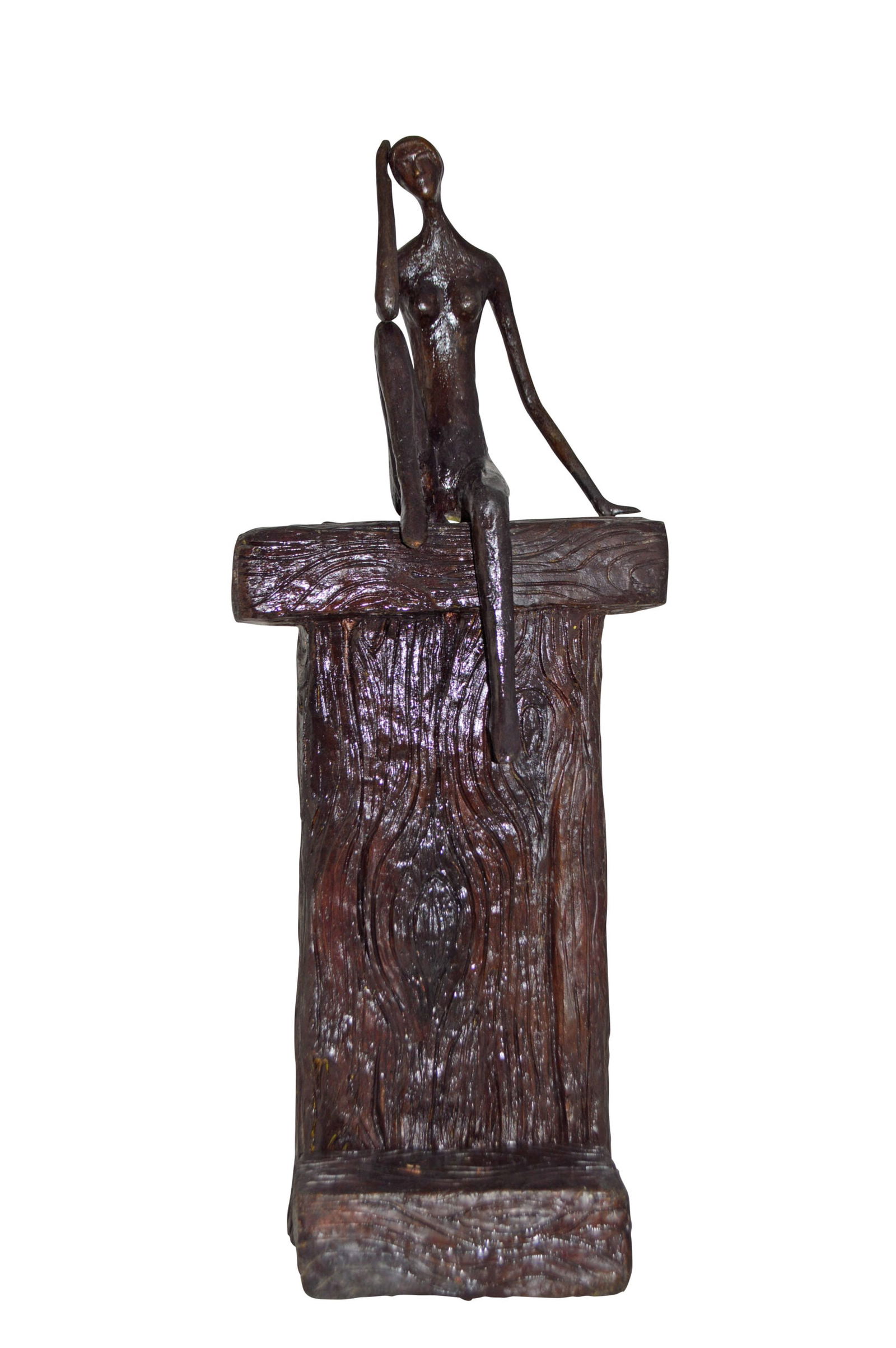 Modern Art Abstract of a Girl Sitting on A Giant Bench - Size: 11" x 12" x 31"H: Enjoy this happy looking modern art, bronze statue of a girl sitting on the edge of a giant bench. This modern abstract would be a great addition to your home. This pure Bronze is Handmade, Carefully