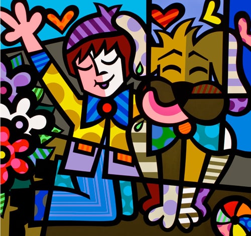 Best Friends, limited edition giclee on canvas, Jozza 32X34 signed, un-stretched: Best Friends,A Wall Art Painting by Jozza, limited edition giclee on canvas, hand signed by artist. Jozza, born in 1958 in Hidrolandia, a small town located in central Brazil, one of the most exciting