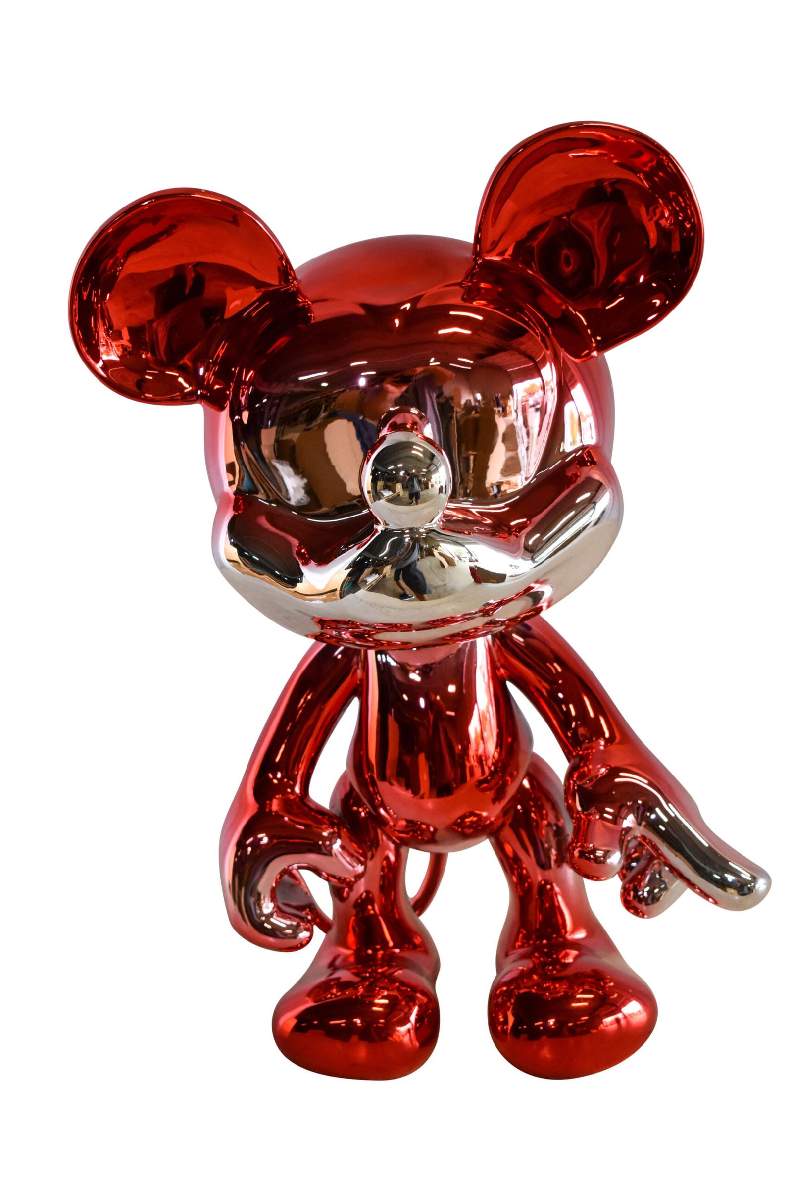 Contemporary Red Chrome Mickey Mouse Resin Statue 12" x 9" x 16"H: Enjoy this adorable resin statue coated in a red and white ombre chomre finish of a small Mickey Mouse. This modern and adorable small work of art would be a great addition to your home. Utilizing the