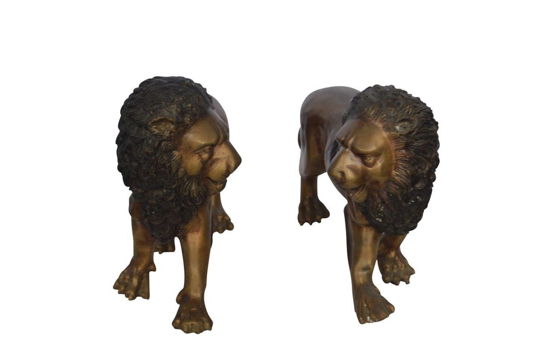 Pair of Lions Bronze Statue, Small -  Size: 16"L x 5"W x 9"H. (1 of 9)