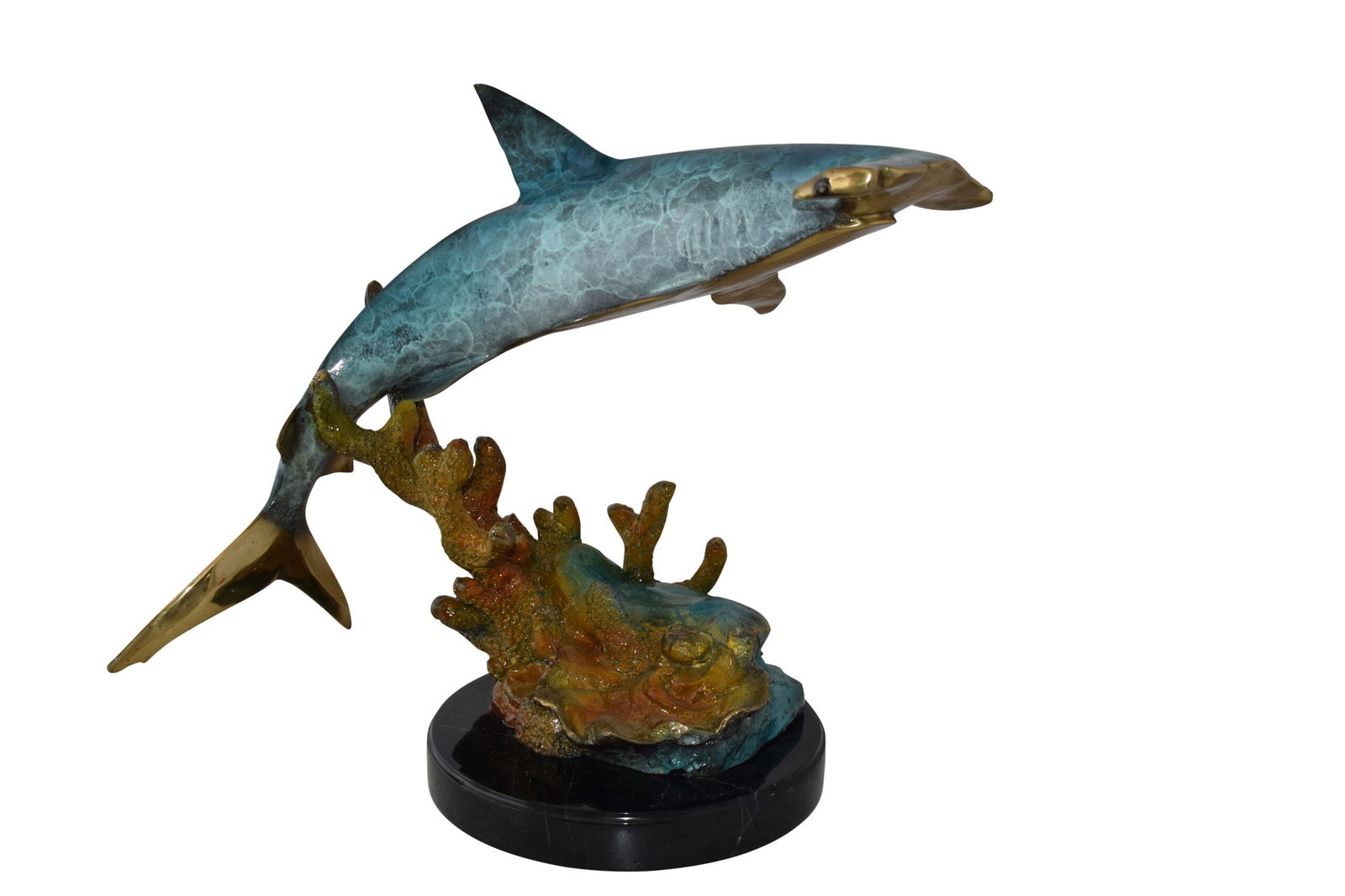 Hammer Shark swimming At Sea Bronze Statue Size: 23" x 12" x 19"H (1 of 12)