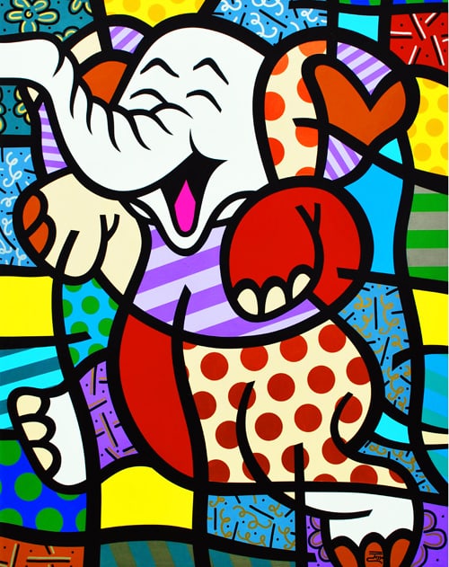 Elephant, limited edition giclee on canvas, signed by Jozza, 30X38 un-stretched.: Elephant,A Wall Art Painting by Jozza, limited edition giclee on canvas, hand signed by artist. Jozza, born in 1958 in Hidrolandia, a small town located in central Brazil, one of the most exciting Pop