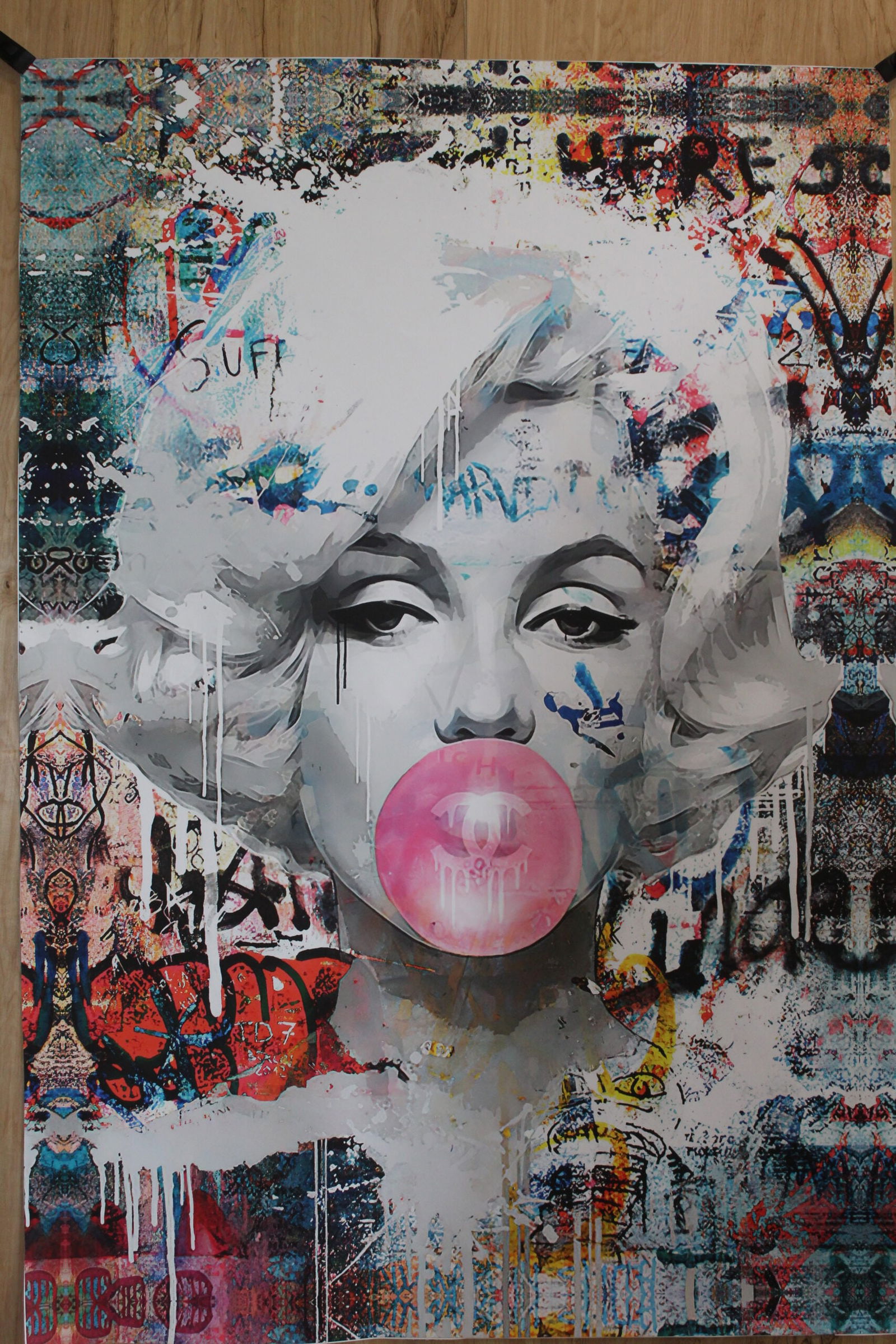 Marilyn Monroe With Bubble Gum A giant Pop Art Unstretched Painting, 44"x64" (1 of 12)