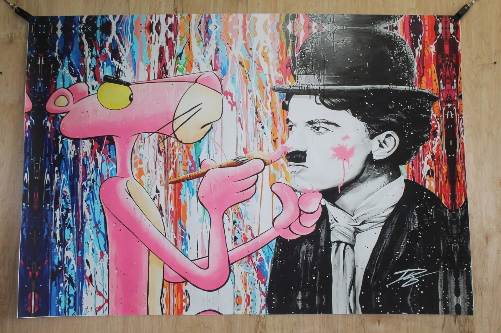 Pink Panther and Charli Chaplin Pop Art Giant size Unstretched Painting, 64"x44" (1 of 9)