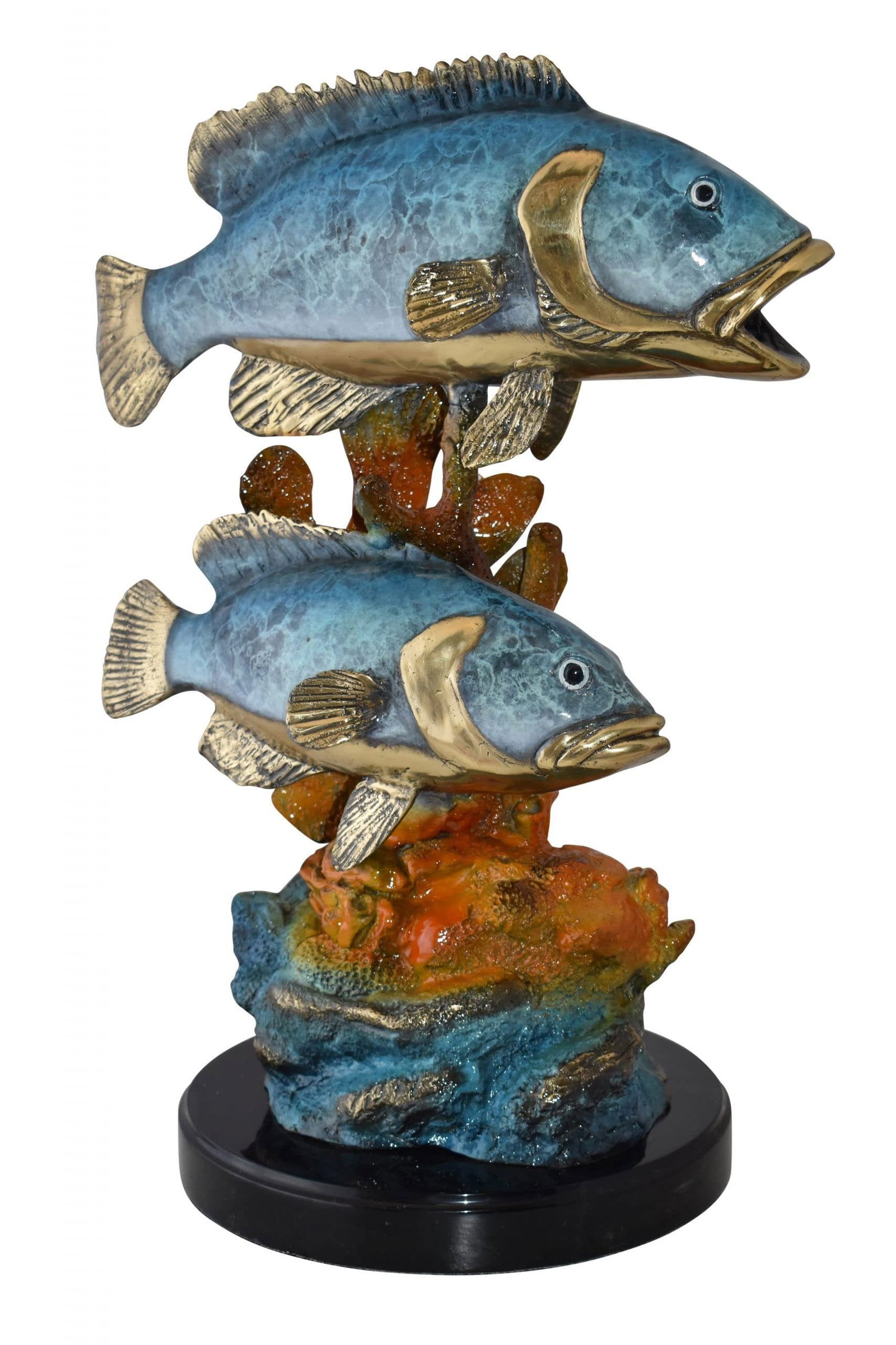 Two Fish Swimming in The Ocean Bronze Statue Size: 18" x 14" x 24"H (1 of 4)