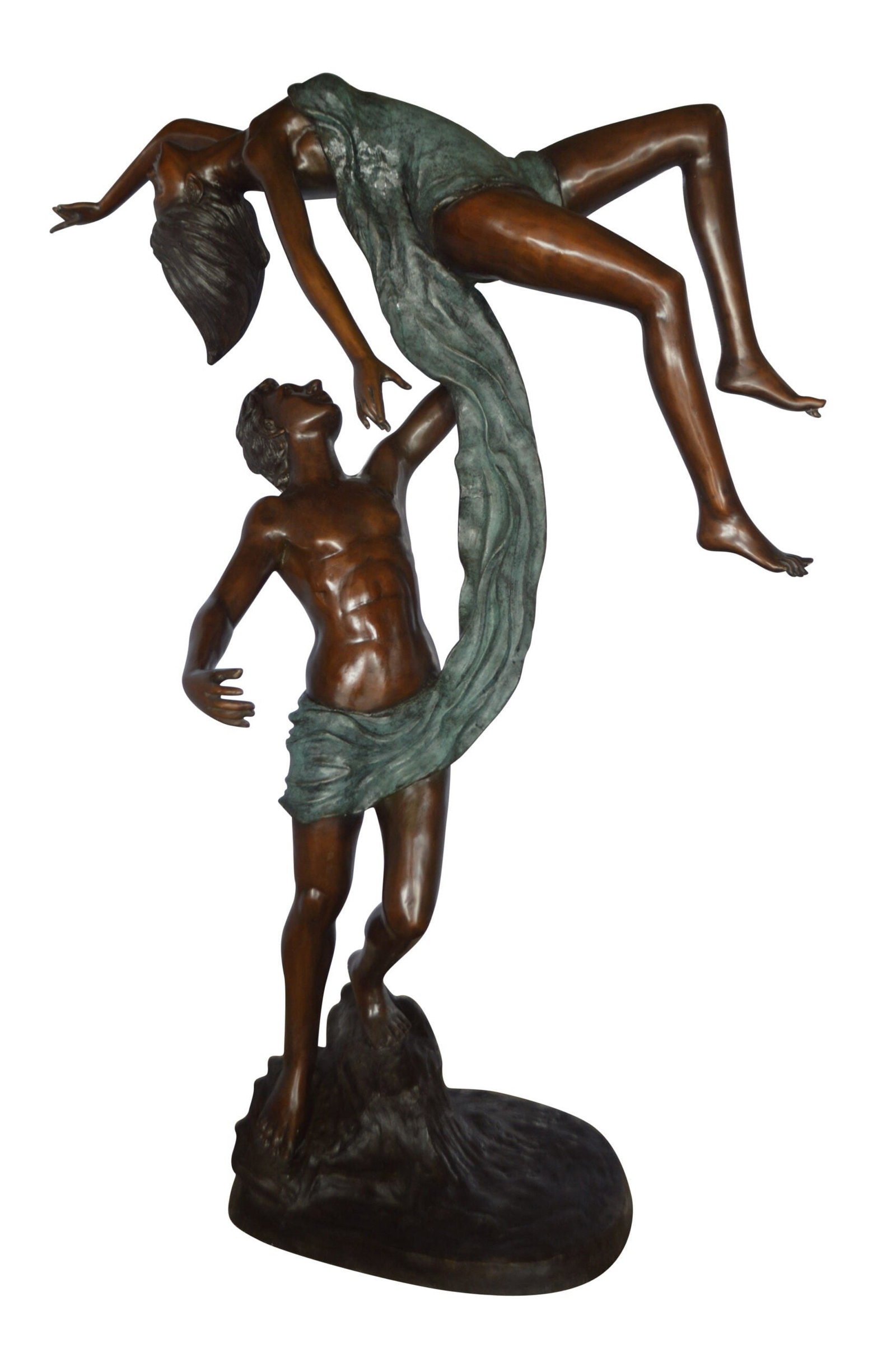 Ballet Man raising Lady Bronze Statue - Size: 54"L x 33"W x 69"H.: Magnificent Life size Ballet Dancers bronze sculptures demonstrate the strength and discipline required for this beautiful art form. The man is holding the young female up in the air while dancing. Ou