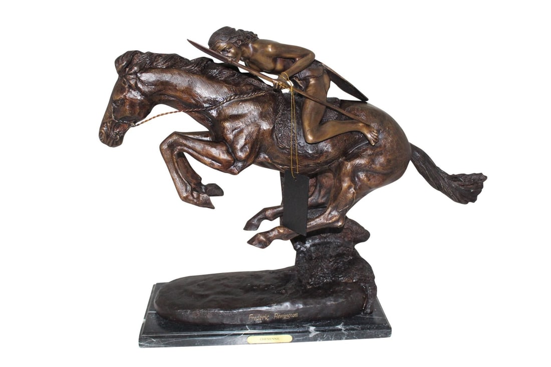 Cheyenne by Remington Bronze Statue - Size: 27"L x 8.5"W x 22"H.: Cheyenne - This bronze is handmade and cast in the traditional Lost Wax Casting Process. This insures a quality bronze sculpture that may be passed down from generation to generation. The Cheyenne is 