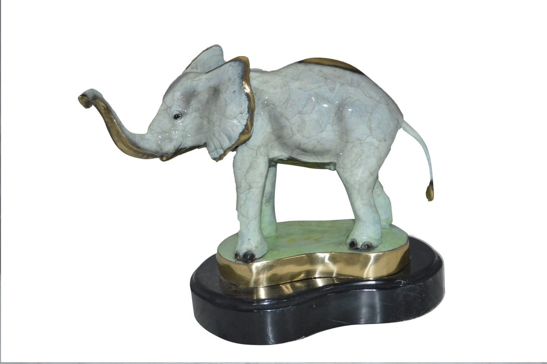 Elephant trunk Up Bronze Statue - Size: 16"L x 9"W x 10"H. (1 of 12)