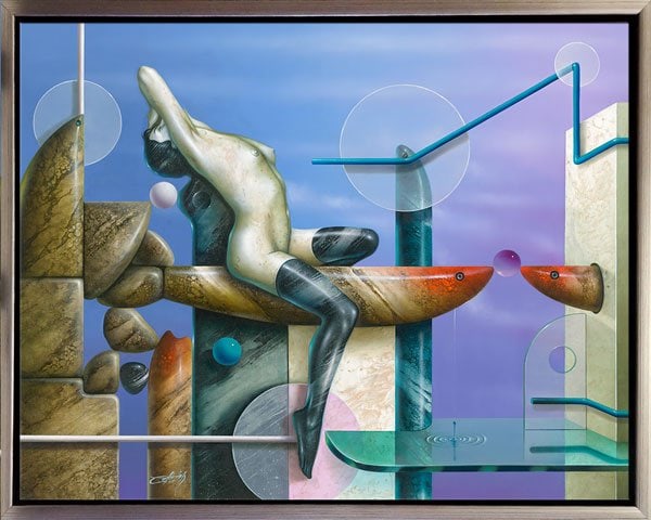 En Jinete De Los Peces, Nude Art, limited ed. giclee by Nelson Calderon 38x30: En Jinete De Los Peces, Nude Art, A Wall Art Painting by Nelson Calderon, limited edition giclee on canvas. Hand signed by artist. Mr. Calderon, Born on the 20th of August 1966, in the city of Tarma. 