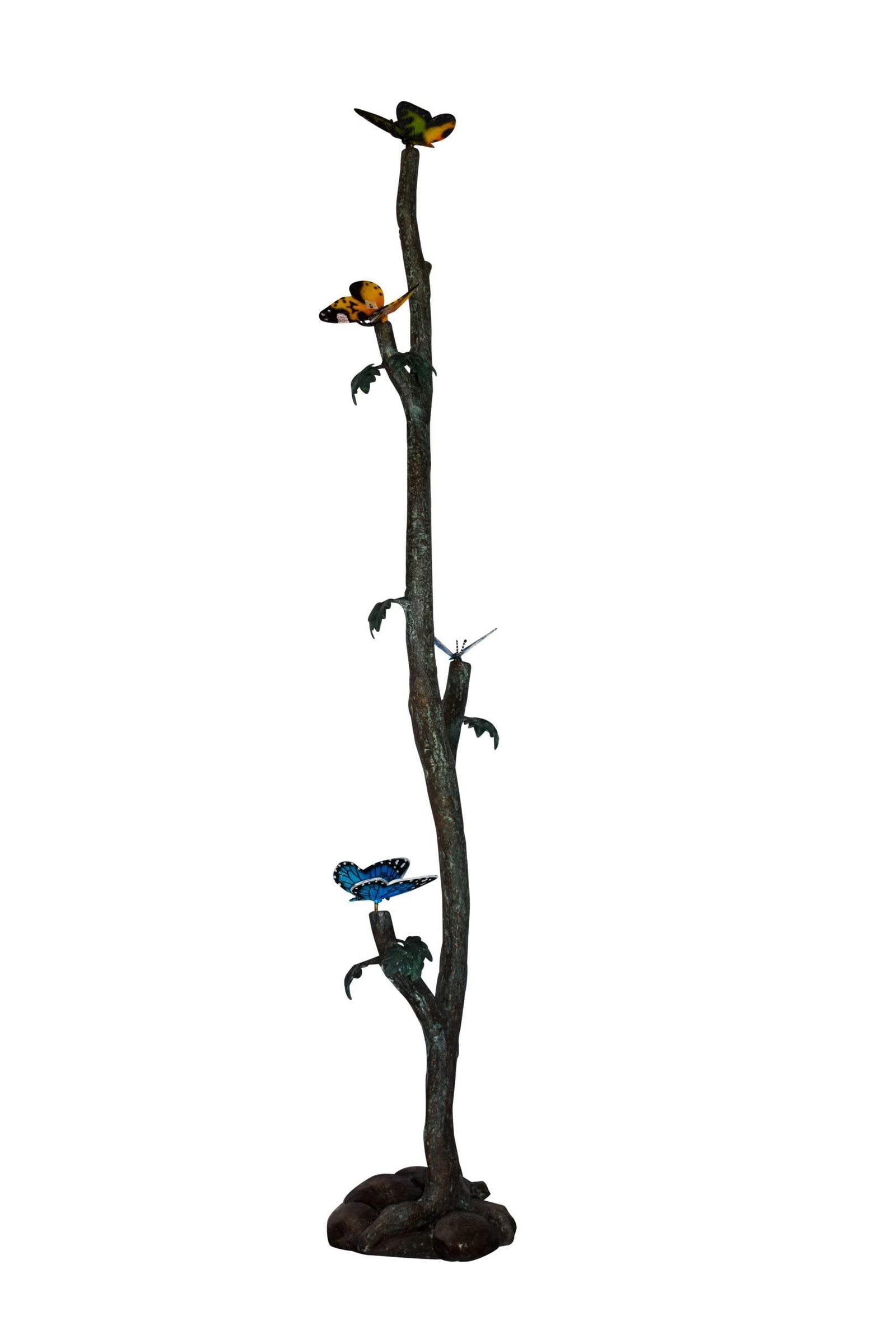 Four Butterflies on A Tree Branch Bronze Statue Size: 7" x 9" x 50"H: The monarch butterfly is an insect in the Nymphalidae family. They are best-known for their long annual migrations and the long distances travel to the south in the fall, and north in the spring. This