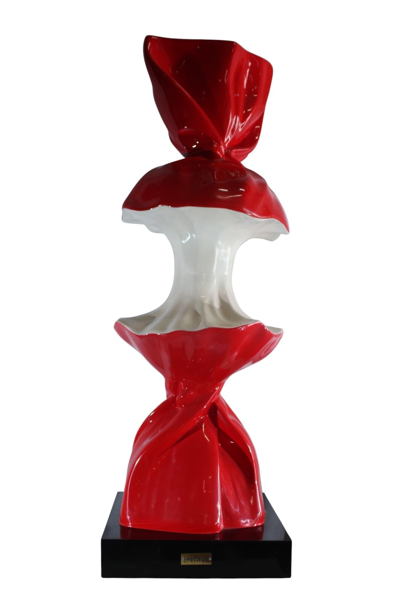 Giant Candy Apple Sculpture Red and White Pop Art Resin Statue 20"x20"x61"H: This striking oversized candy apple features playful design with bite marks creating unique twisted appearance. Vibrant glossy red coating at ends with exposed white flesh in middle where bites taken 