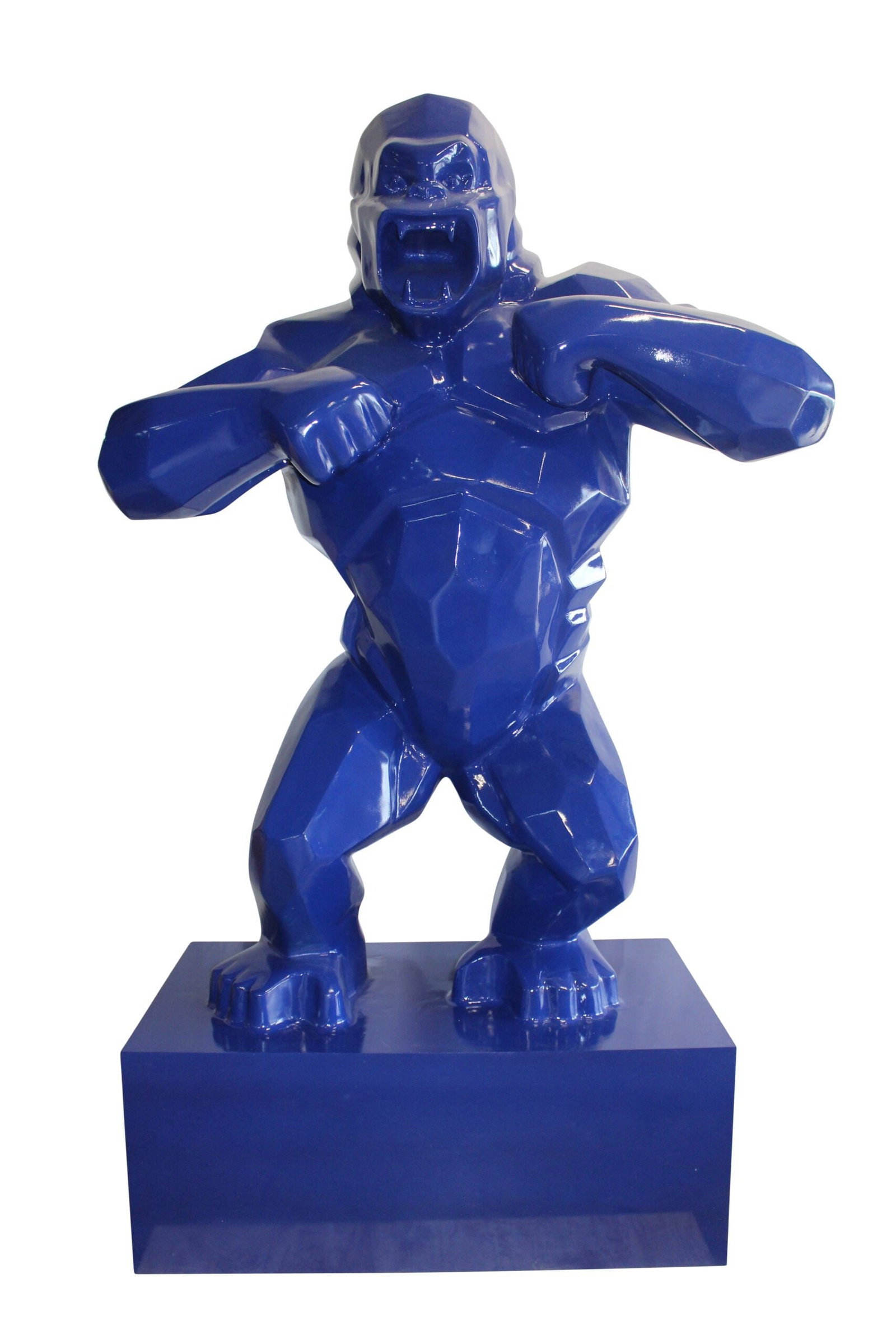 Iconic King Kong Resin Blue Giant Statue in Blue on Base 60" x 27" x 89"H: Unleash the iconic power of King Kong with our Blue Giant Resin Statue. Towering in vibrant blue on a sturdy base, this masterpiece adds a bold statement to your home or office. Channel the awe-inspir