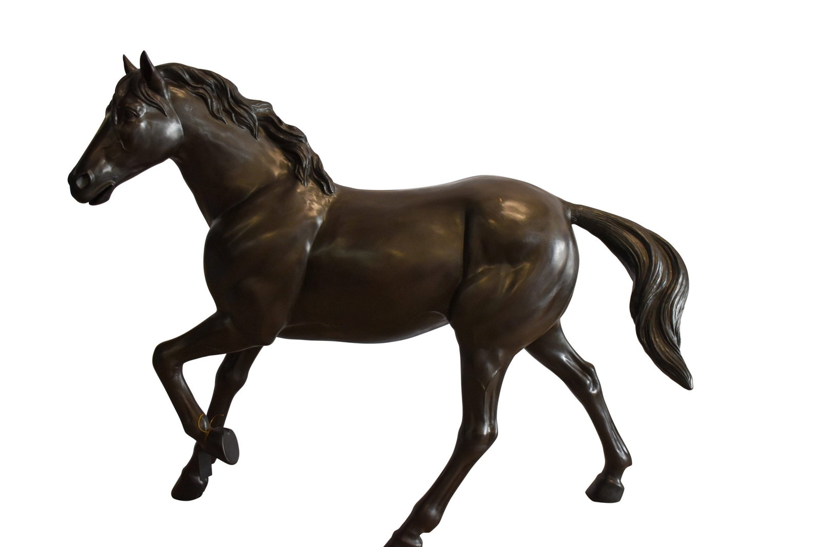 Lifesized Galloping Horse Bronze Statue 77" x 27" x 60"H: This life sized bronze statue of a horse is a masterpiece that is simply unique and one of a kind. It is the perfect structure of art for any horse lover or at a place in which animals are present. Th