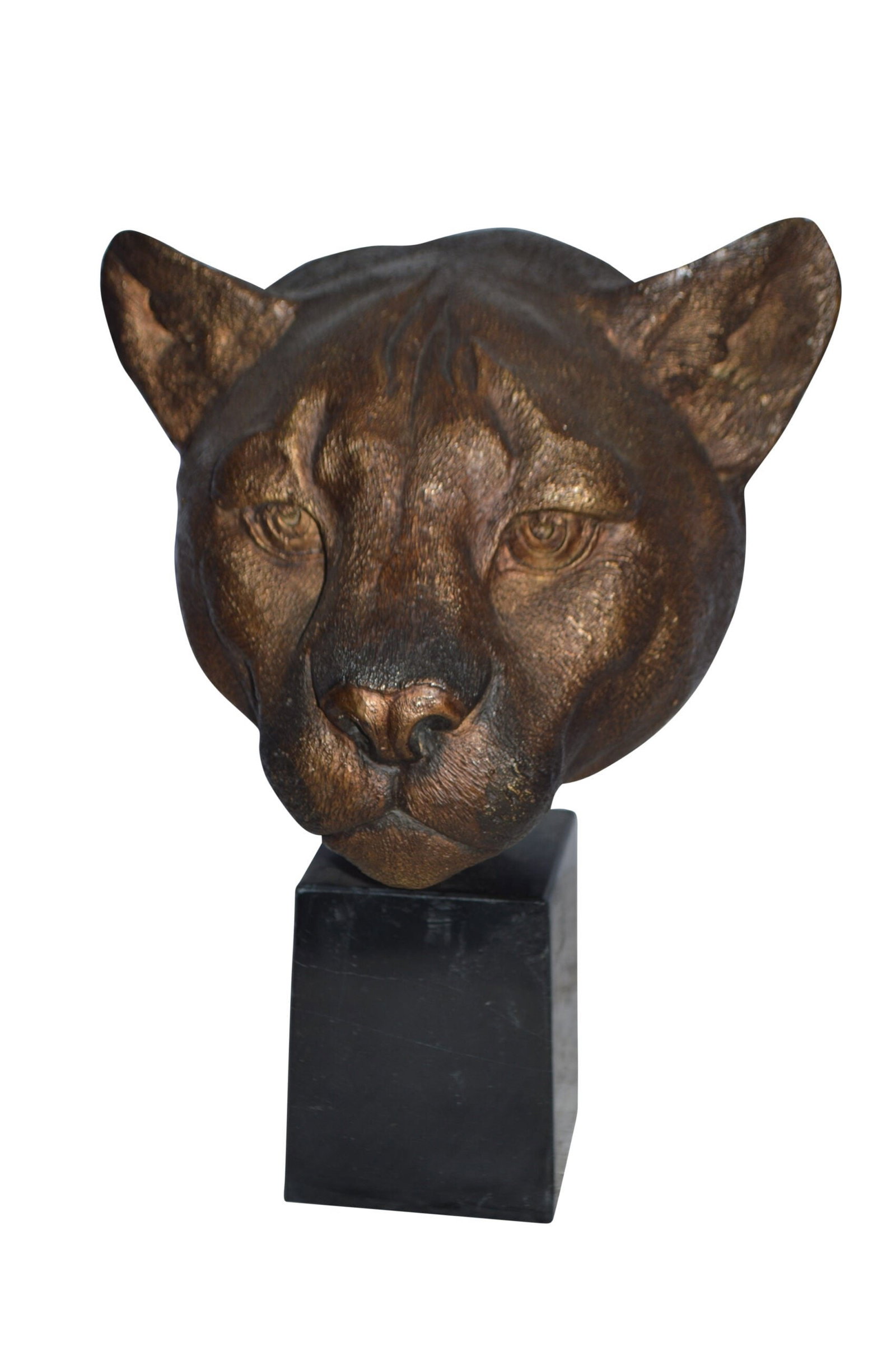 Lion Head Bust ? bronze statue on a marble base - Size: 10"L x 7"W x 14"H.: This impressive bronze statue mounted on marble base features the majestic lions staring at the expansiveness of the kingdom. This very fine and unique abstract was casted using the ancient old Lost W