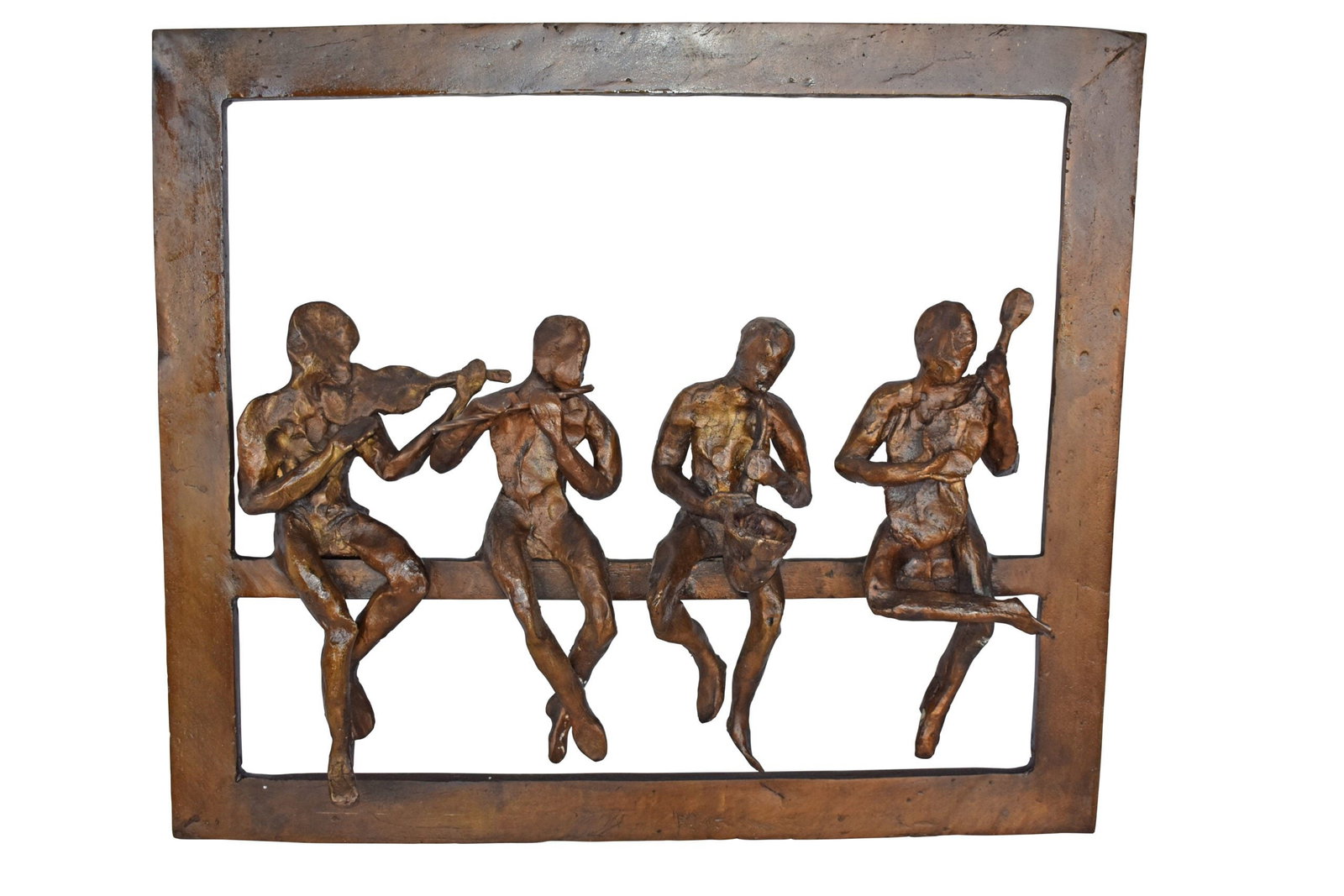 Musicians Picture Frame Made of Bronze Statue - Size: 21"L x 25"W x 4"H.: This impressive jazzy wall frame made of 4 musicians can be mounted on any wall desiring a happy addition for any music lover. The immense detail in both the iridescent color of the patina and the sha
