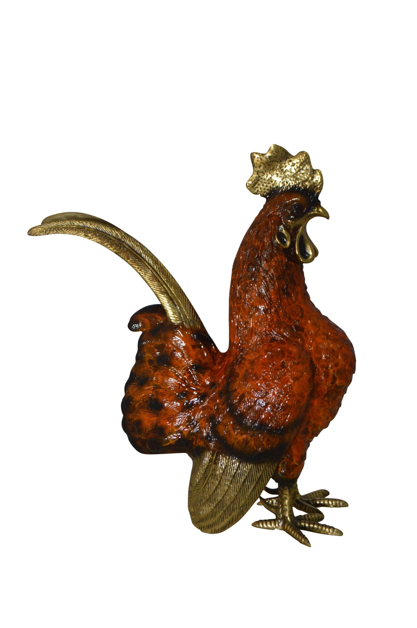 Rooster Cockerel bronze statue - Size: 9"L x 4"W x 11"H.: A cold painted bronze statue of a standing Rooster (cockerel), with very fine naturalistic color and details. The patina chosen for this Timeless Creation is a mix of hand finishing with different col