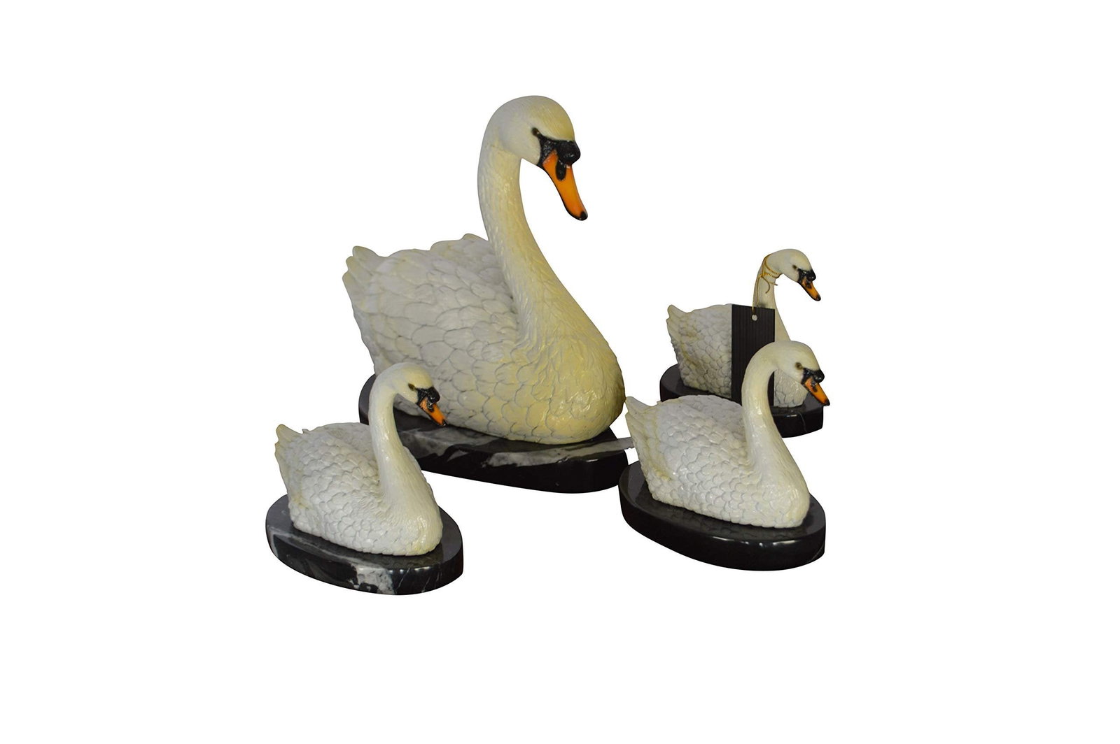 Set of White Swans each on Mable Base bronze statue - Size: 9"L x 18"W x 15"H.: A beautiful Set of White Swans each on Mable Base bronze statue. This is a great piece of bronze work that details how intricate this type of art can be. The slightest strands are strong and capable o