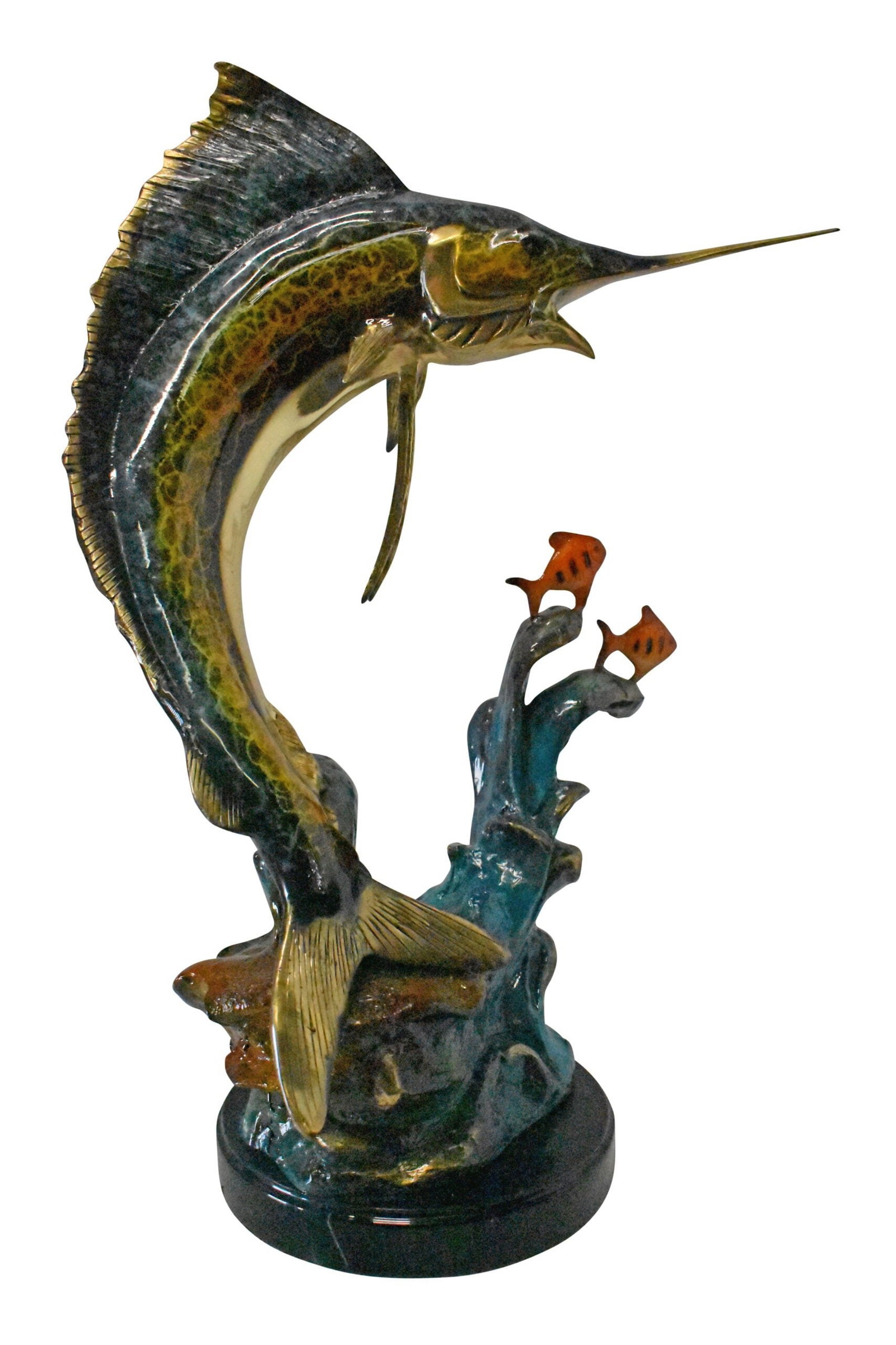 Swordfish with Two Small fish Bronze Statue on Marble - Size: 21"L x 13"W x 28"H (1 of 12)