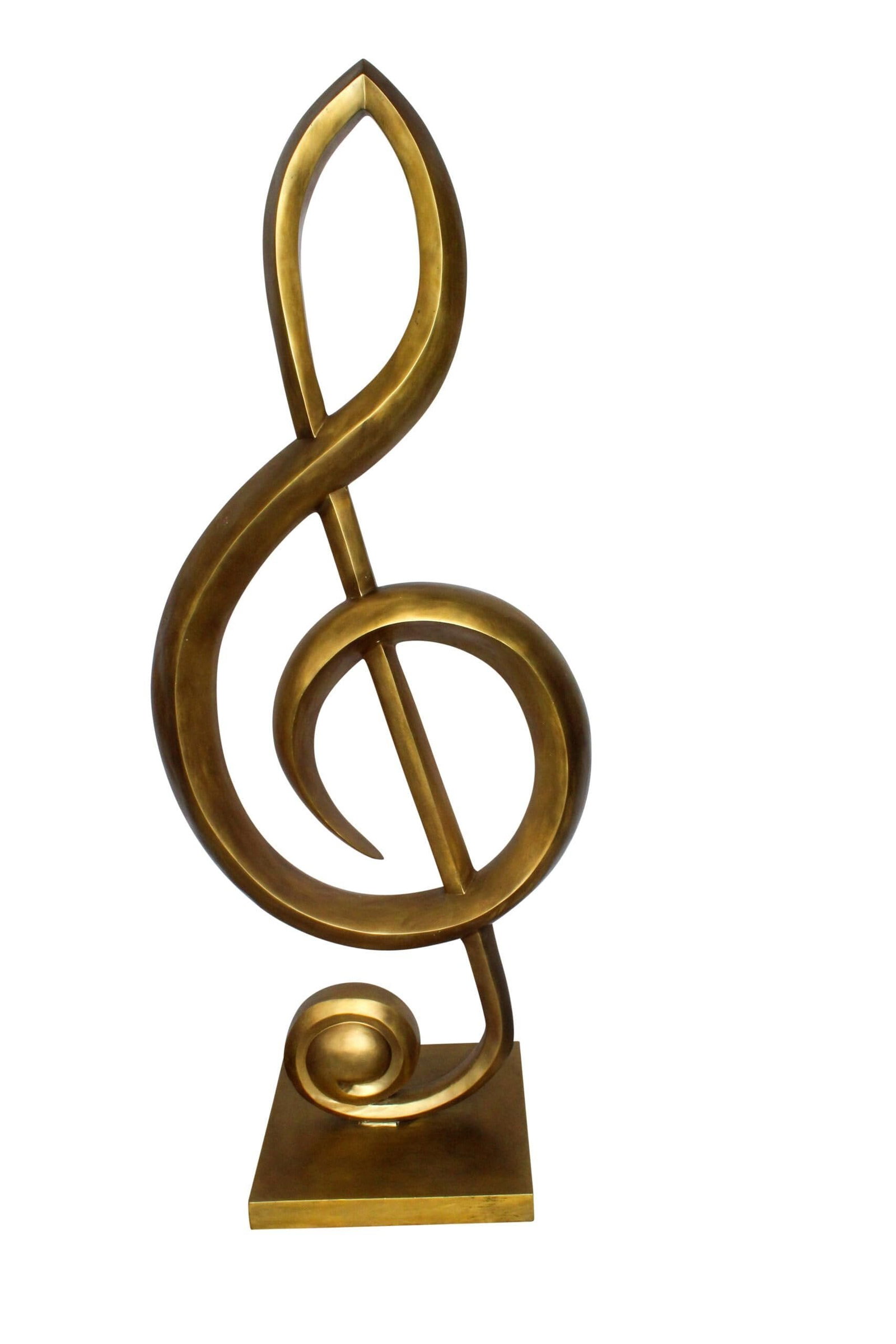 Treble Clef Music Note Giant Bronze Statue Gold Finish 27" x 18" x 67"H: This giant bronze statue features a treble clef music note with a gold finish, handcrafted and cast using the traditional lost wax method. The elegant design celebrates music and art, making it a stri
