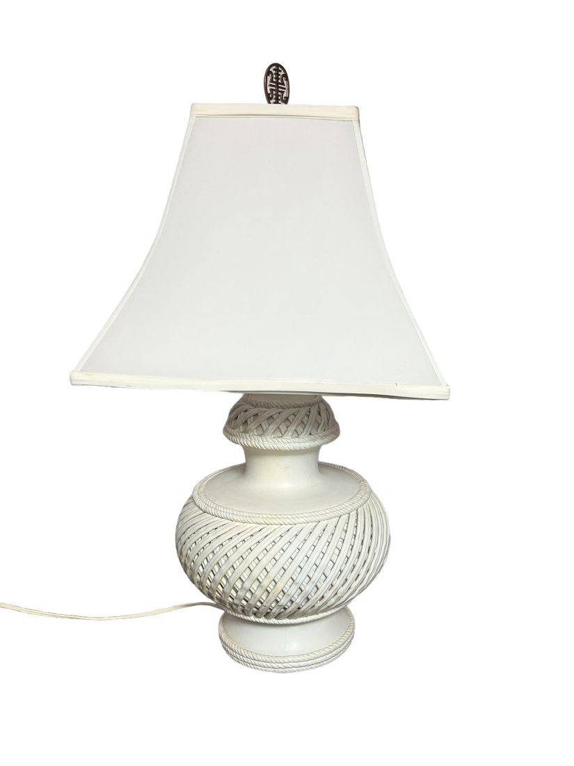 White Ceramic Cross Weave Pair of Lamps (1 of 11)