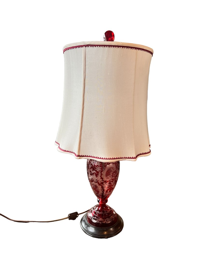 #1 BOHEMIAN RUBY FLASH AND ETCHED GLASS VASE ELECTRIFIED (1 of 10)