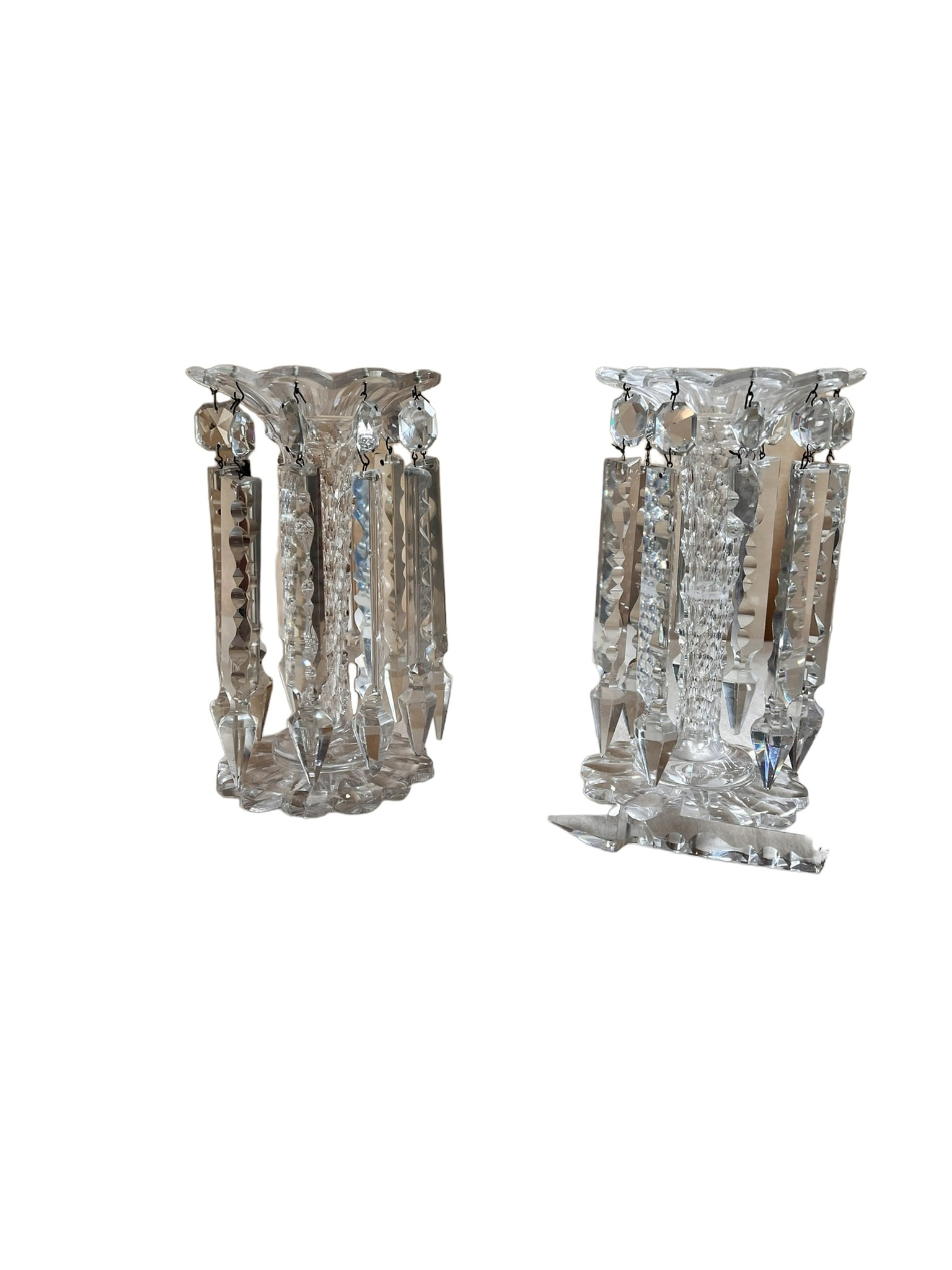19th CENTURY CLEAR CUT GLASS LUSTRES PAIR (1 of 6)
