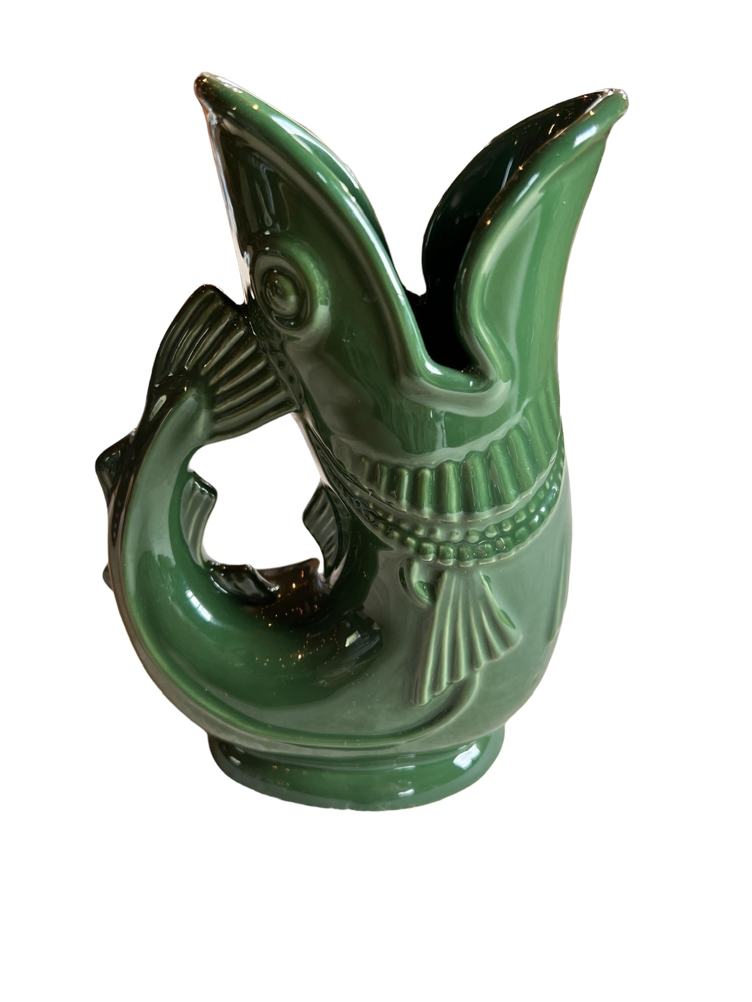 SHREVE CRUMP & LOW GREEN GURGLING COD FISH PITCHER VASE (1 of 4)