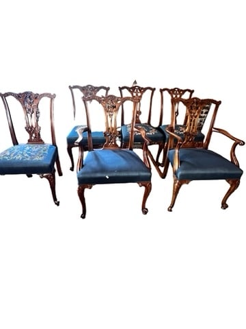 SET OF 6 HIGH BACK CENTENNIAL CHIPPENDALE STYLE MAHOGANY DINING CHAIRS (1 of 7)
