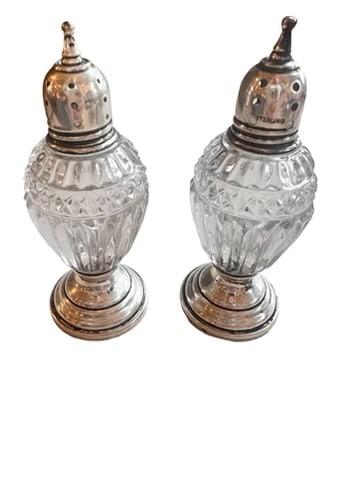 STERLING SILVER CUT GLASS SALT PEPPER SHAKERS (1 of 4)
