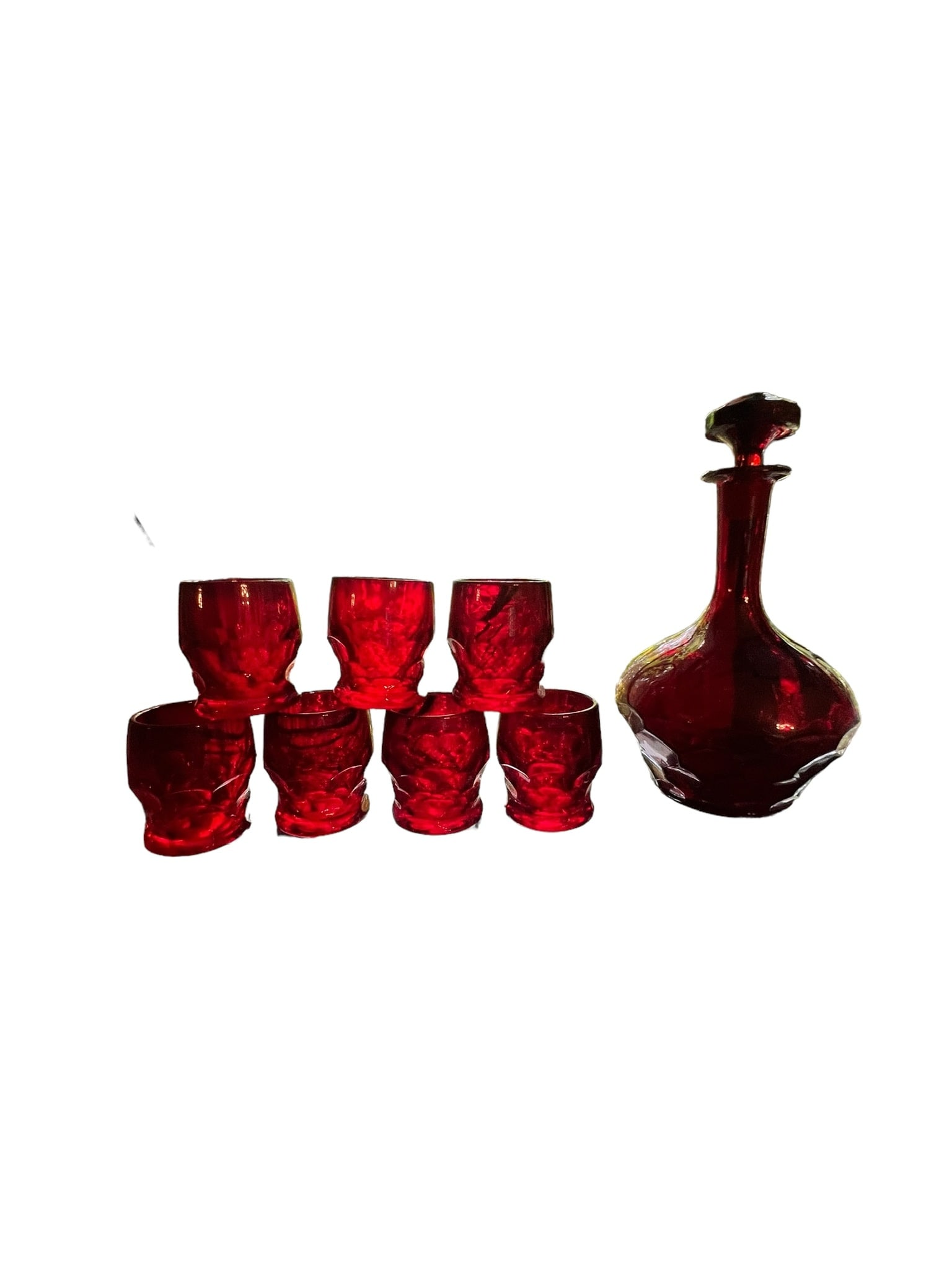 Set of Ruby Glass Cordials w Decanter (1 of 4)