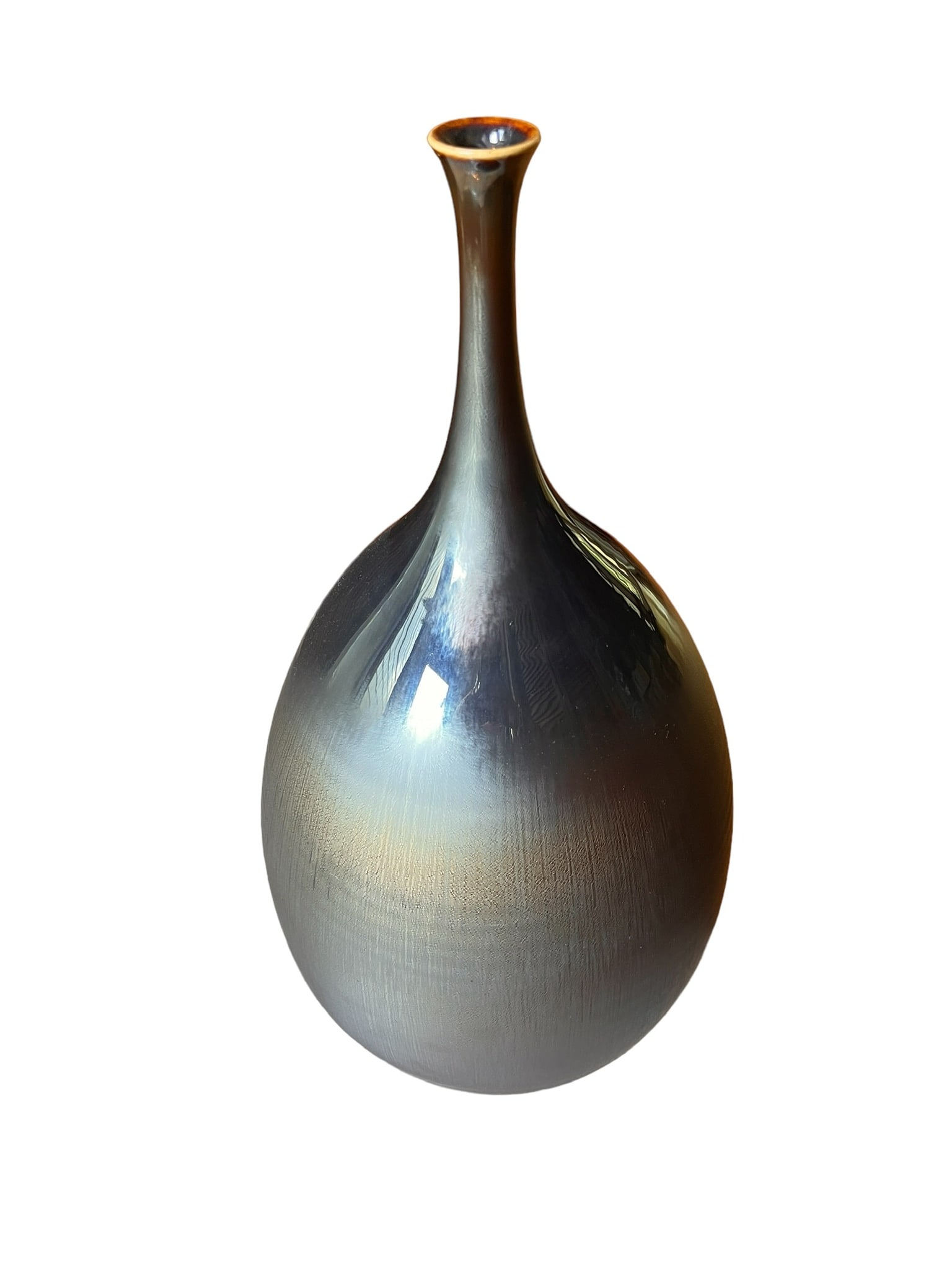 Ceramic Tall Tear Drop Hideaki Miyamura Vase Signed Silver Glaze (1 of 6)