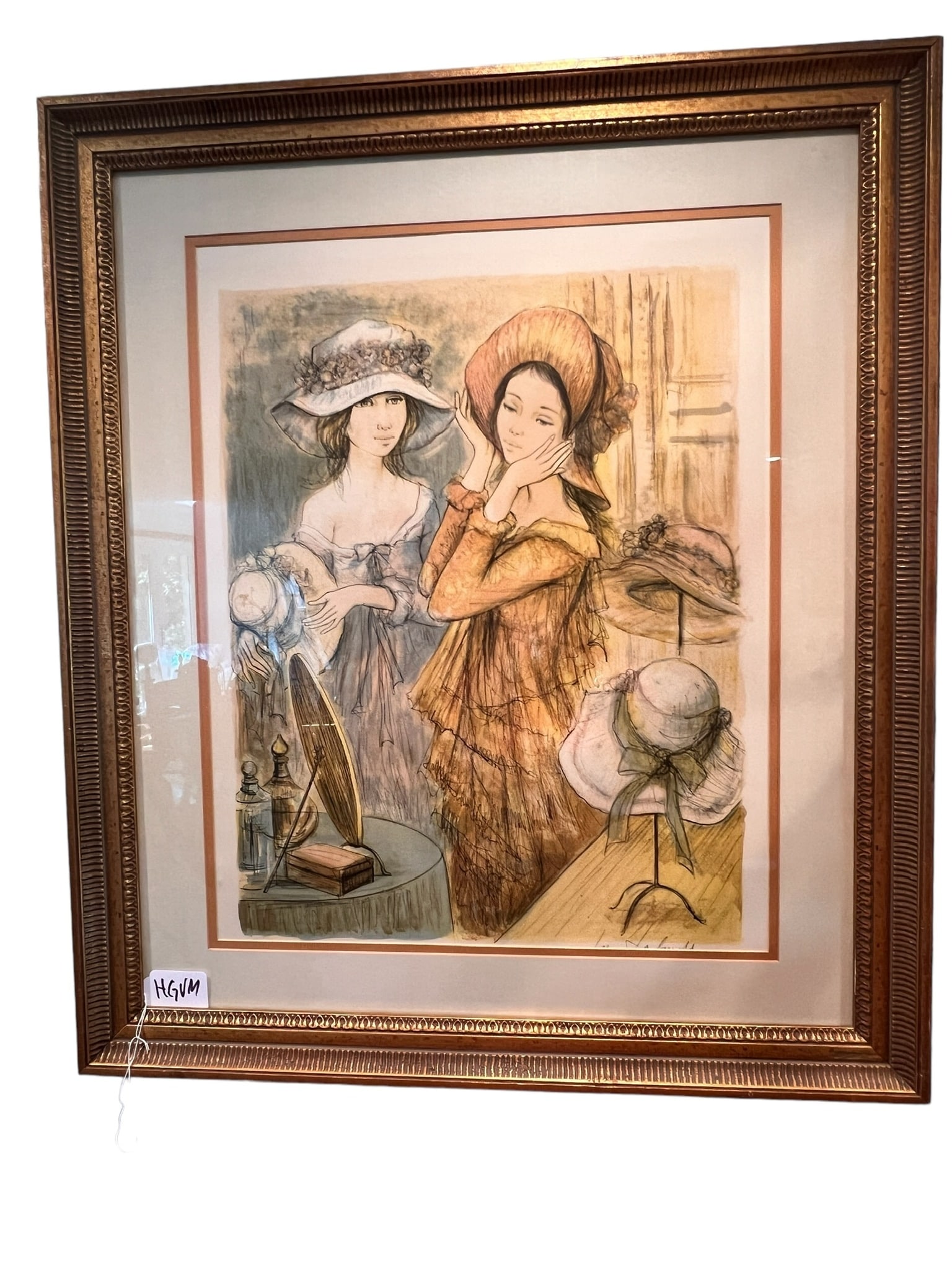 Watercolor Untitled (Two Ladies Trying on Hats) by Jacques Lalande (B1921-D2003) French (1 of 2)