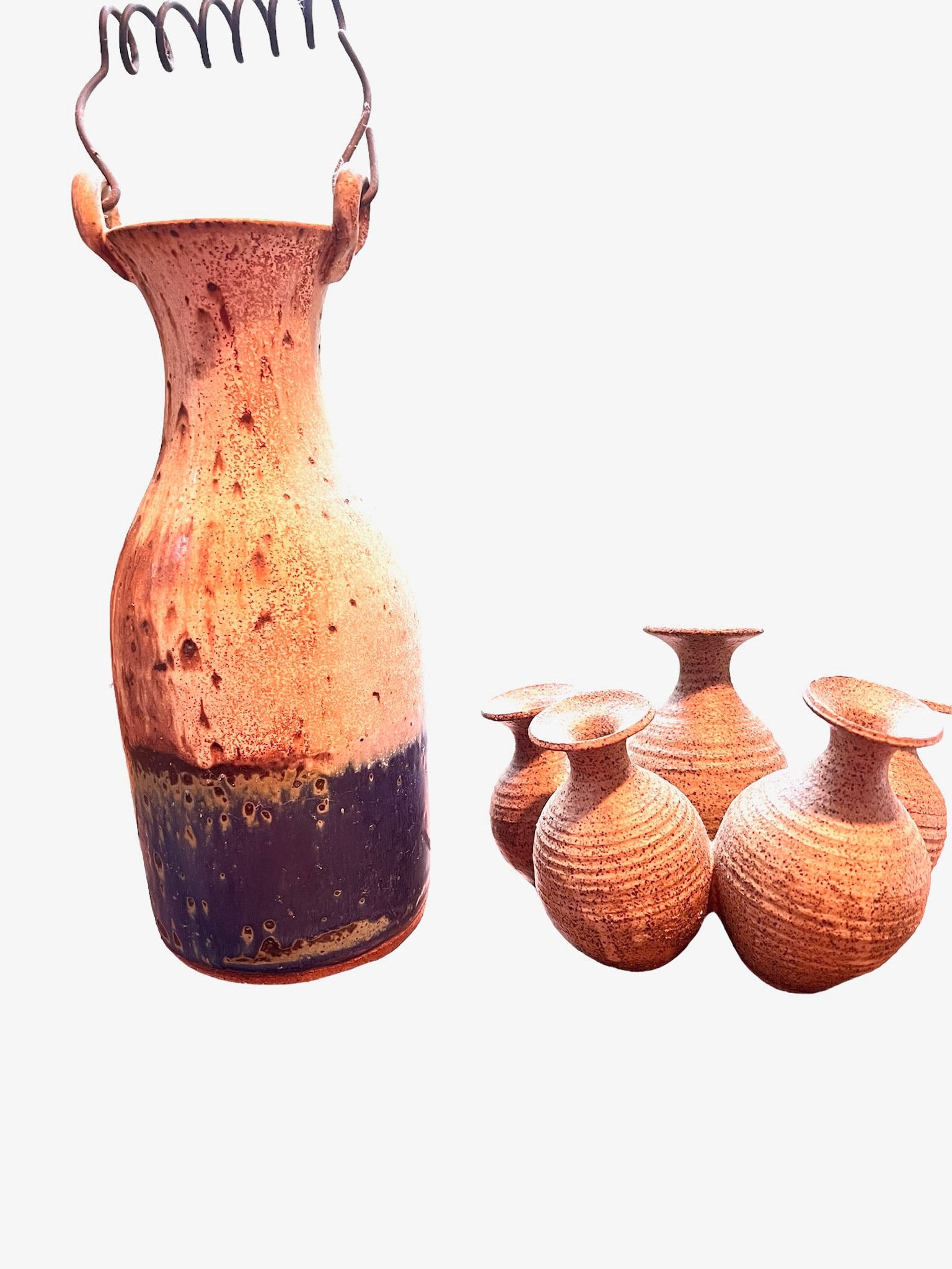 2 Piece Pottery Lot Salt Glaze Pitcher Bud Vase (1 of 8)