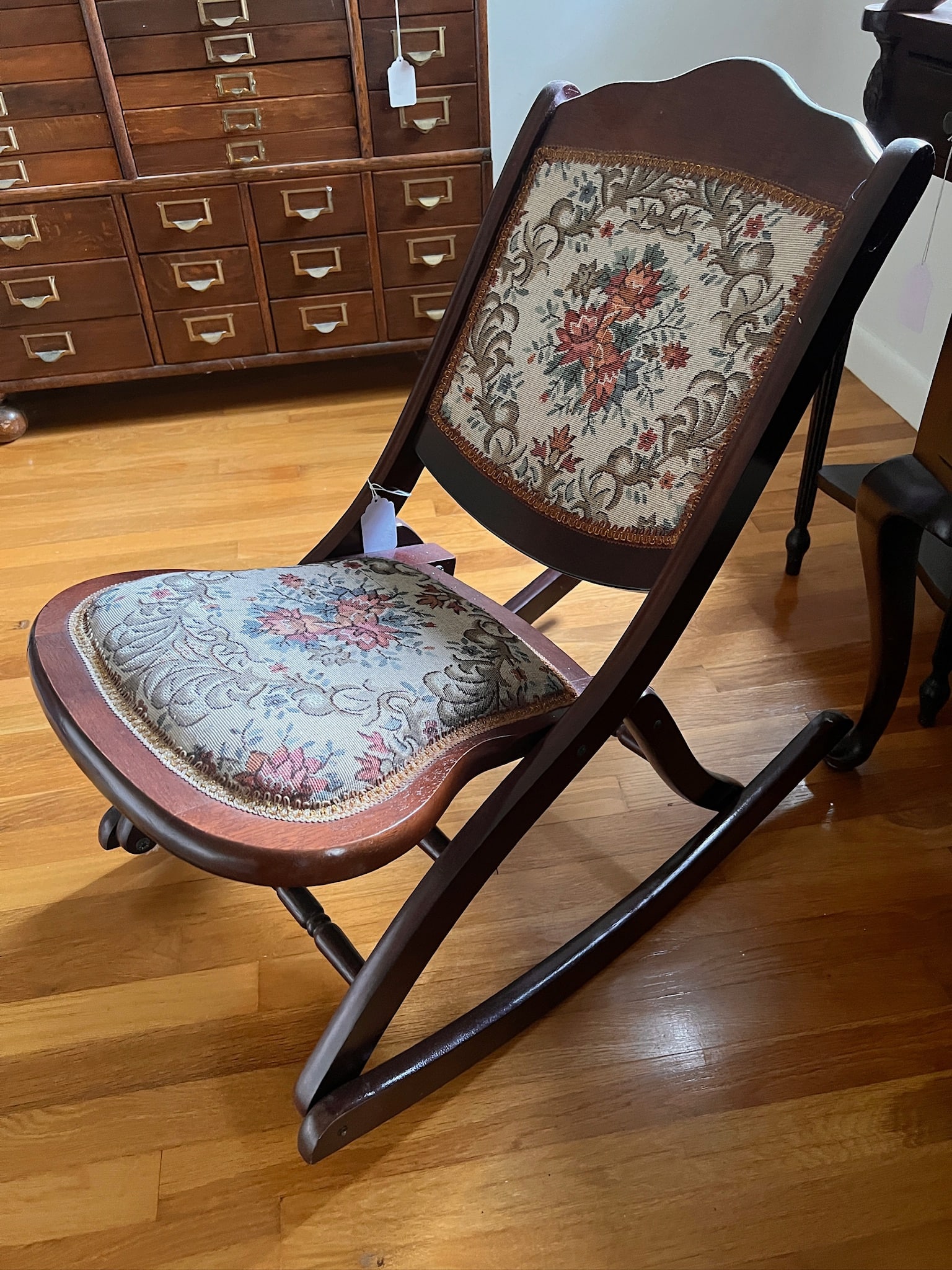 Victorian Folding Tapestry Rocking Chair (1 of 2)