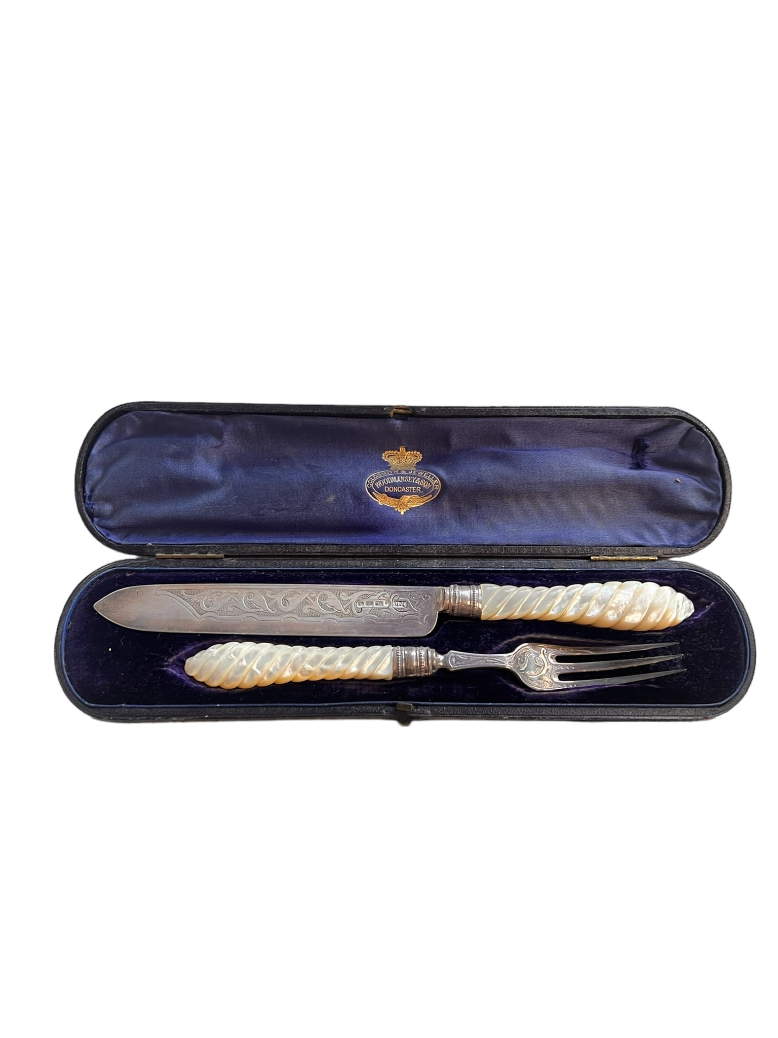 Antique English Mother of Pearl Sterling Carving Set w Case (1 of 8)