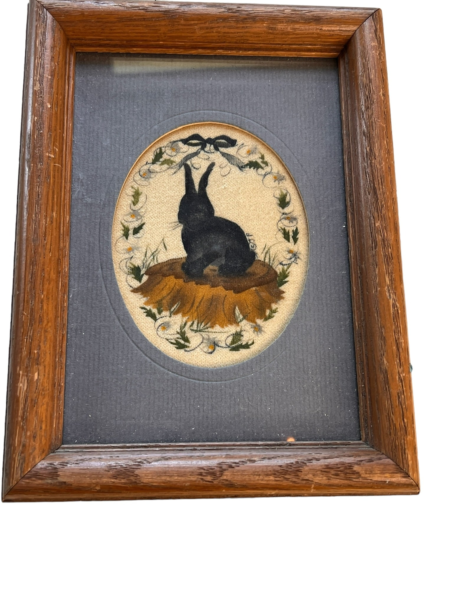 Small Hand Painted Rabbit on Fabric Framed (1 of 6)