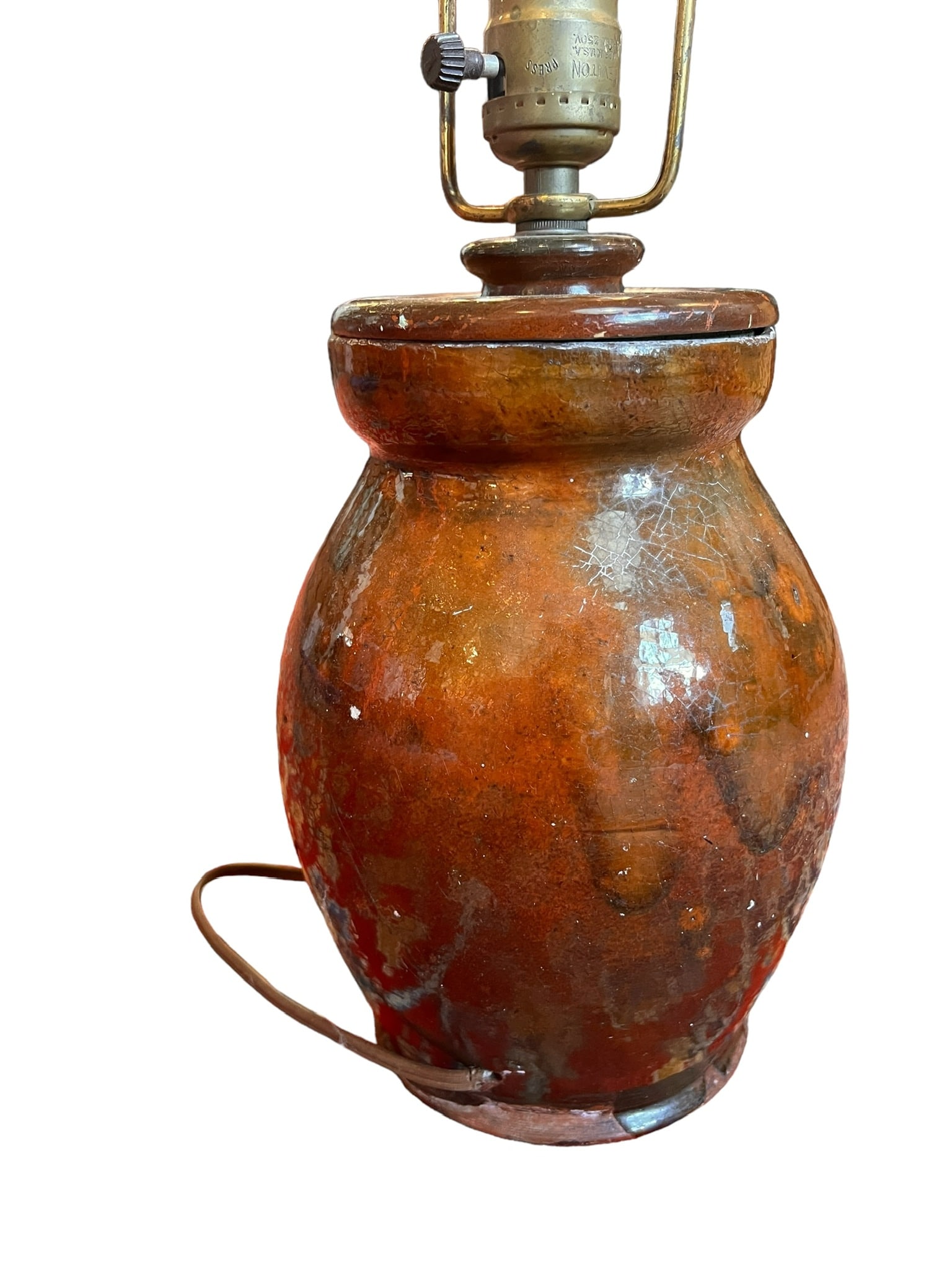 Antique Redware Pottery Crock Lamp (1 of 7)